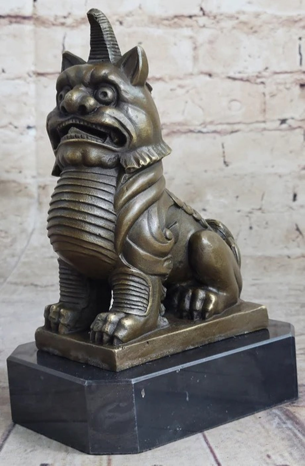Vintage Fengshui Bronze Guardian Fu Foo Dogs Lion Door Leo Statue