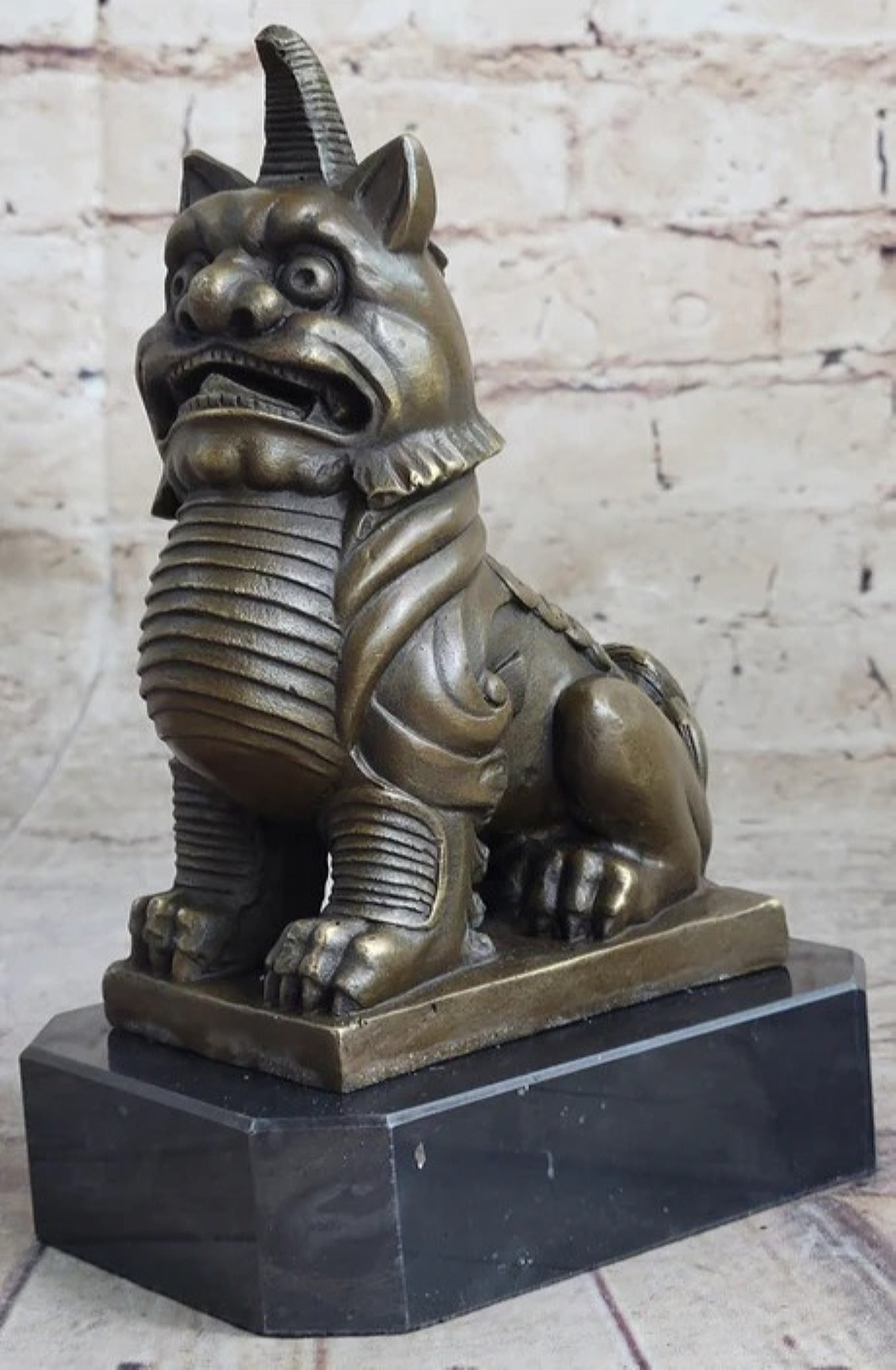 Vintage Fengshui Bronze Guardian Fu Foo Dogs Lion Door Leo Statue
