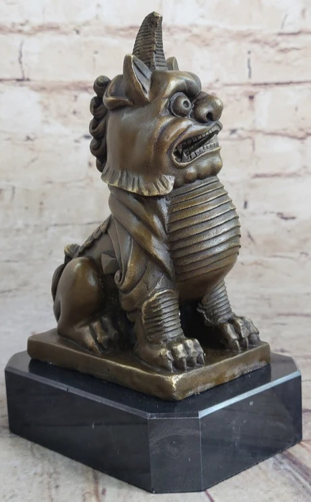Vintage Fengshui Bronze Guardian Fu Foo Dogs Lion Door Leo Statue