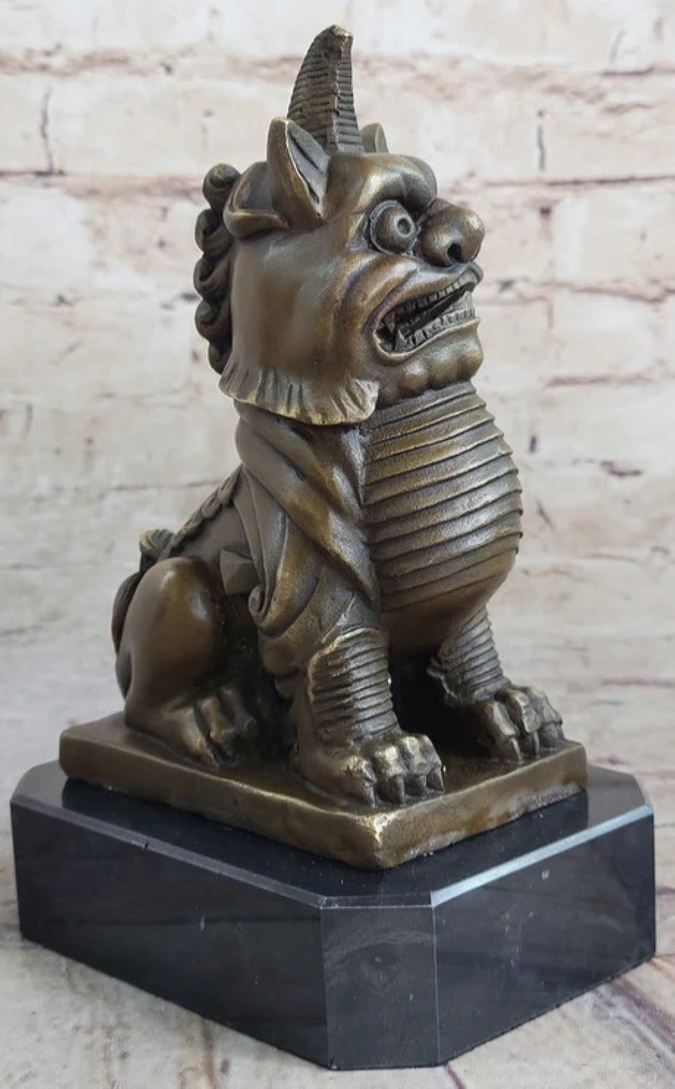 Vintage Fengshui Bronze Guardian Fu Foo Dogs Lion Door Leo Statue