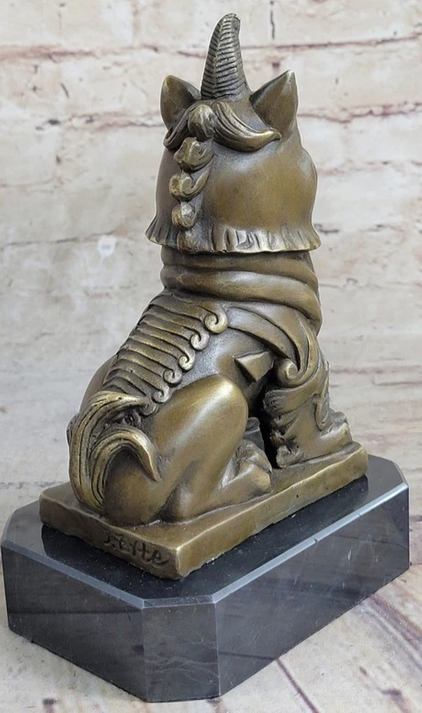 Vintage Fengshui Bronze Guardian Fu Foo Dogs Lion Door Leo Statue