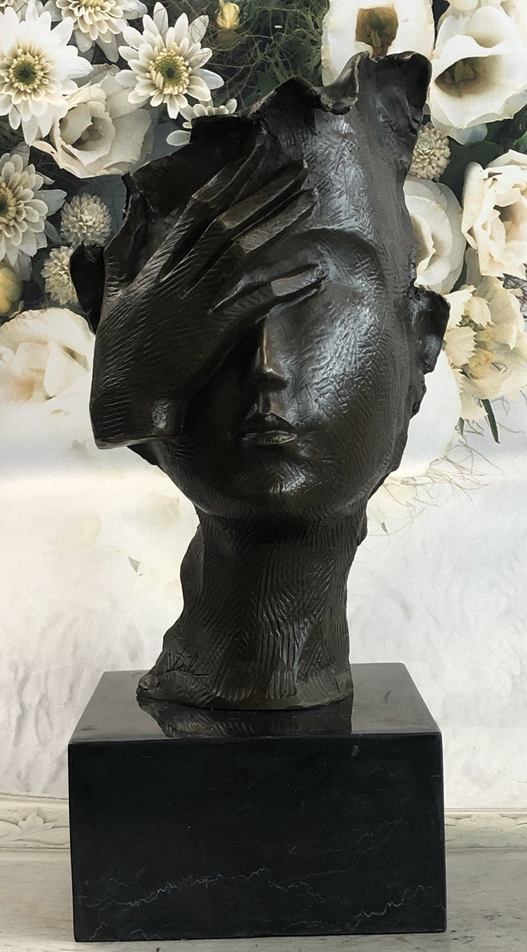 Dali Abstract Palm on Face Bronze Sculpture