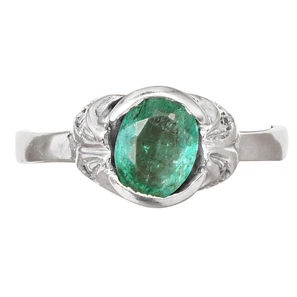 Estate Diamond 1.04ct Emerald 14K Gold Band Ring
