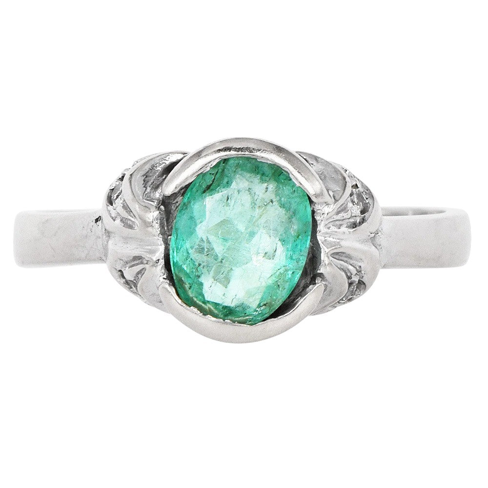 Estate Diamond 1.04ct Emerald 14K Gold Band Ring