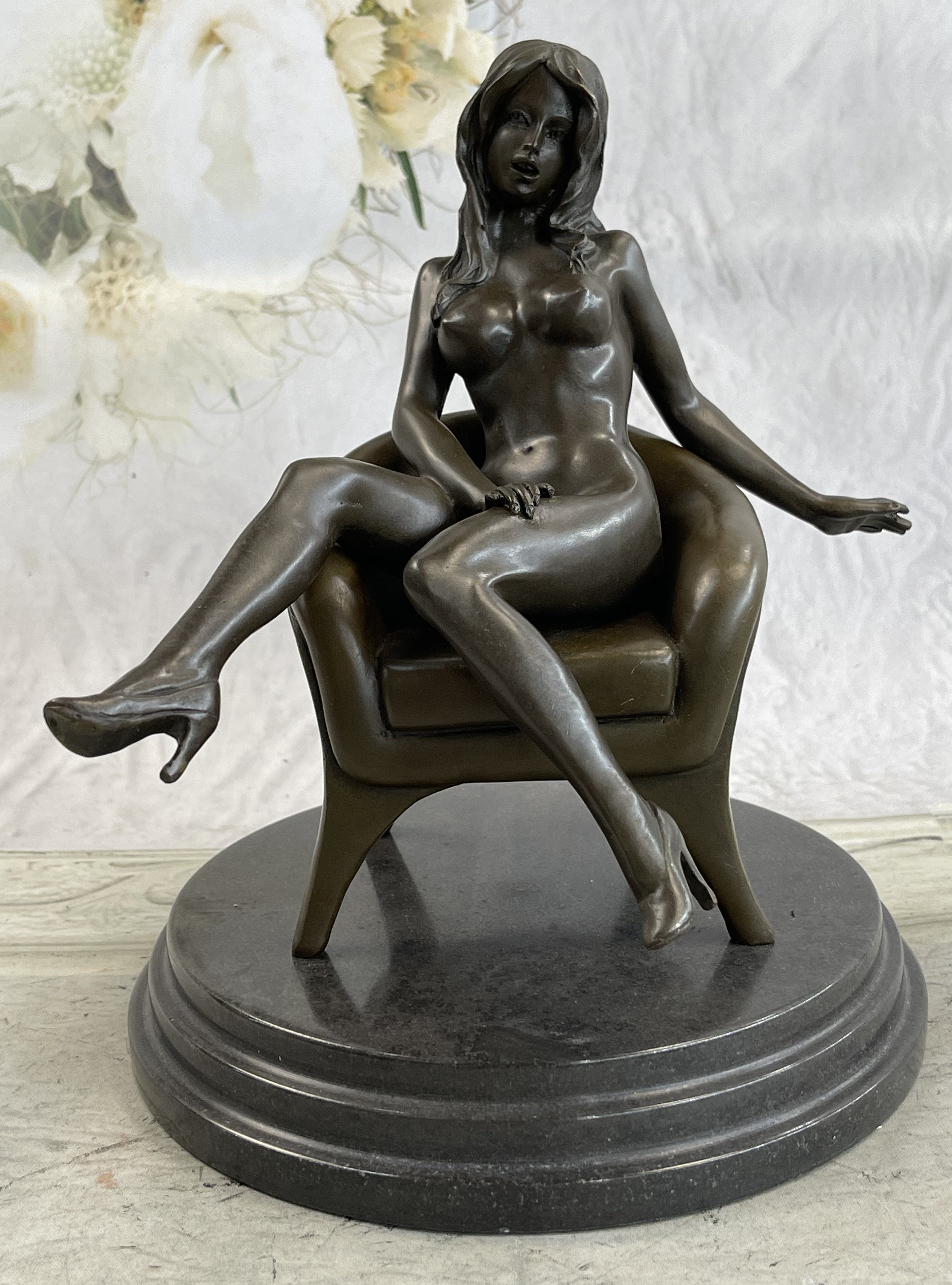 Mavchi Nude Woman on Chair  2 Piece Bronze