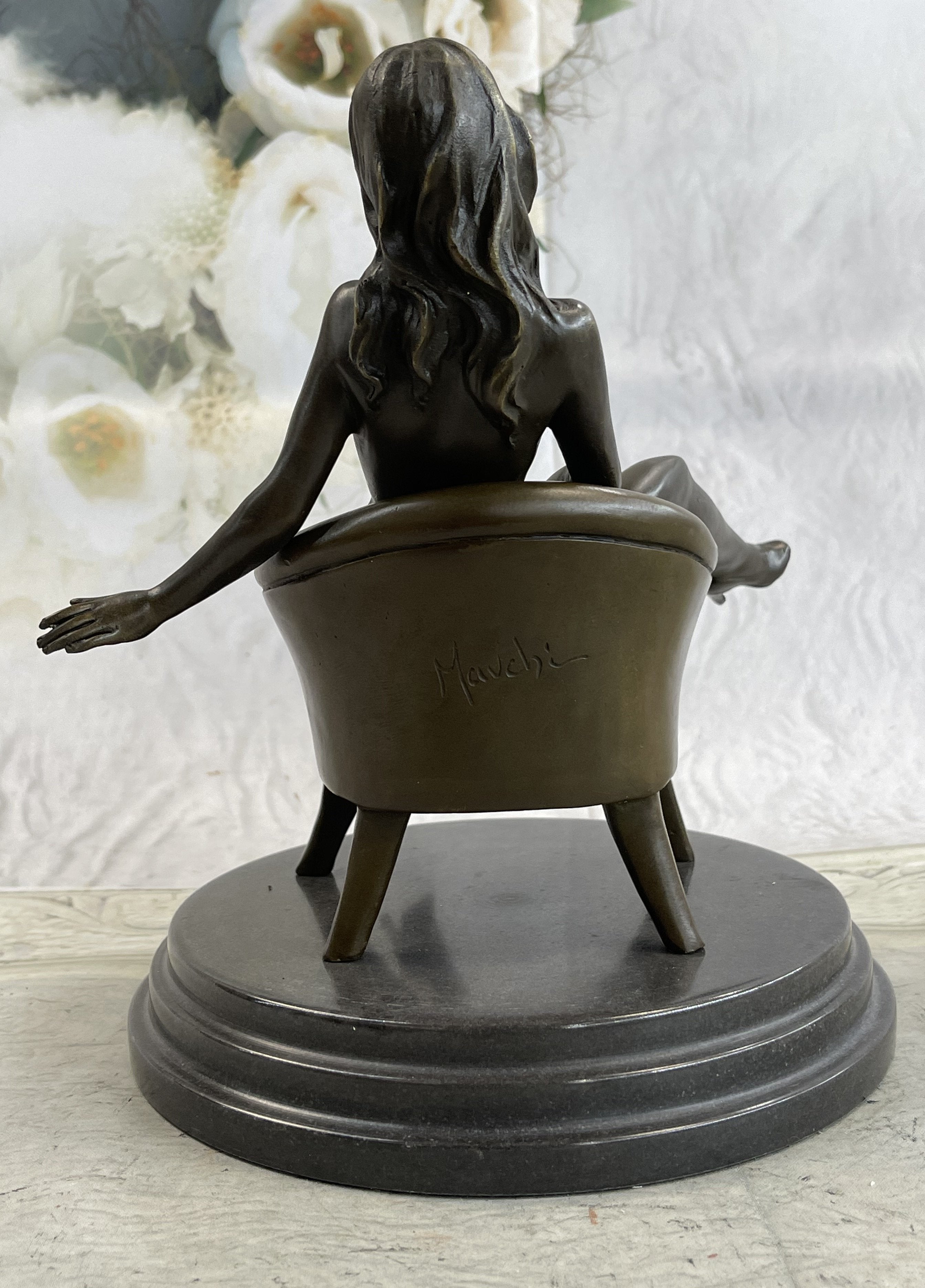 Mavchi Nude Woman on Chair  2 Piece Bronze