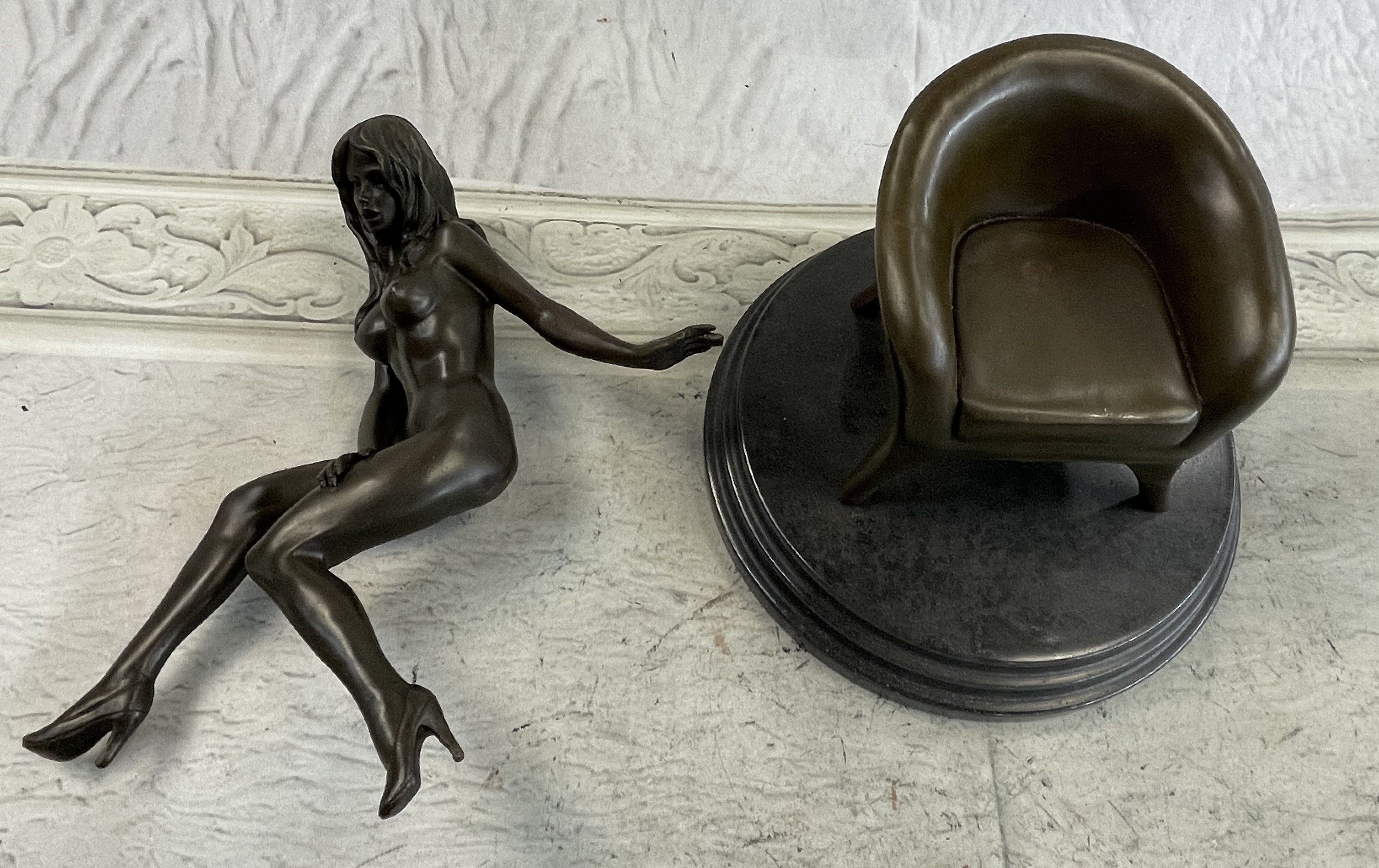 Mavchi Nude Woman on Chair  2 Piece Bronze