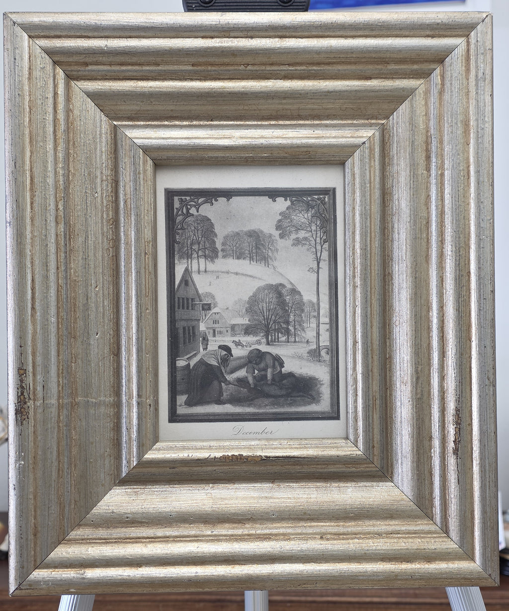 antique framed print Slaughtering A Pig, C1515. /Nthe Month Of December: Illumination From A Flemish Book Of Hours, C1515