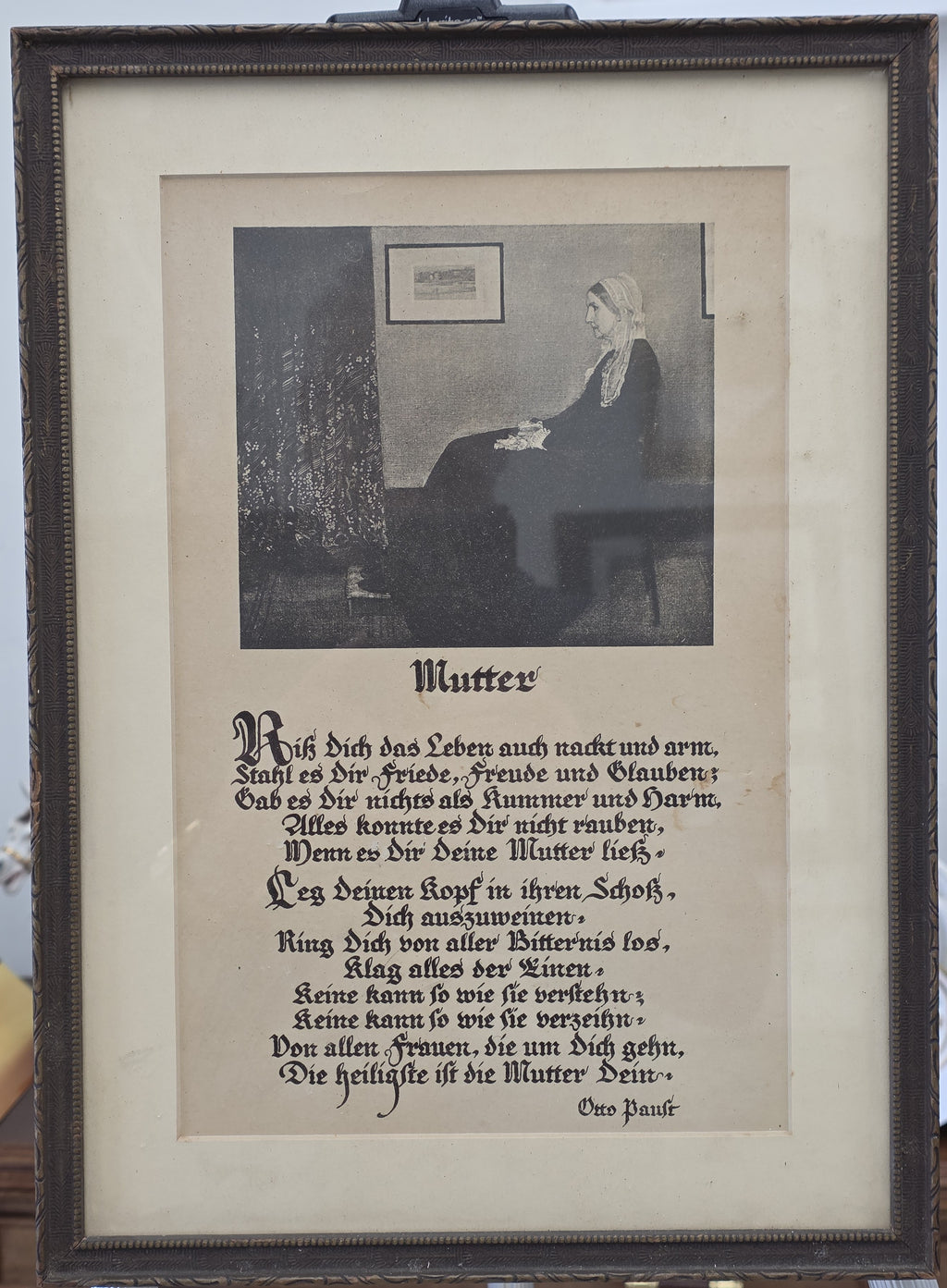 Whistler's Mother Vintage Framed Print Mutter Poem in German Vintage mother poem