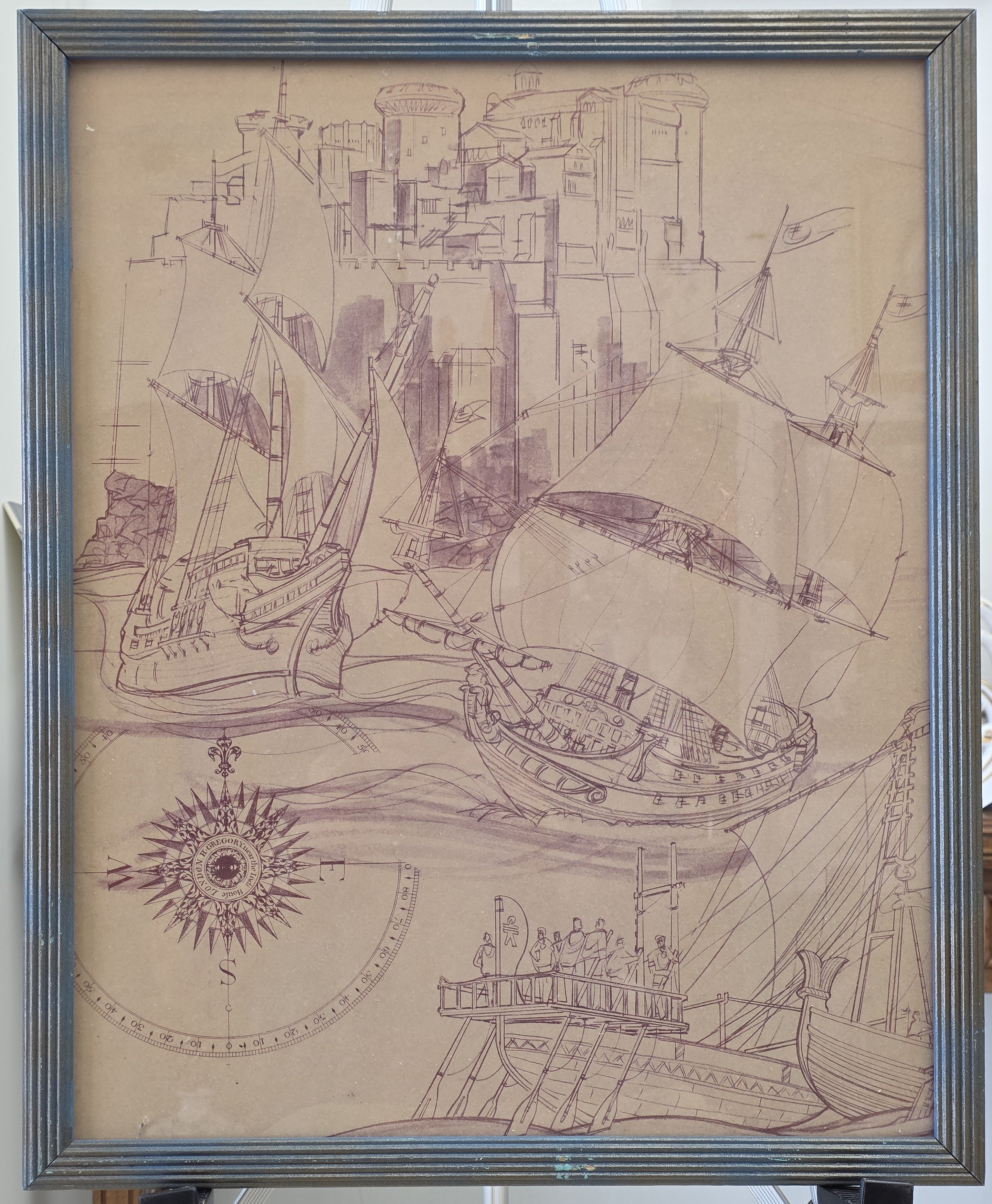 Antique large framed print
