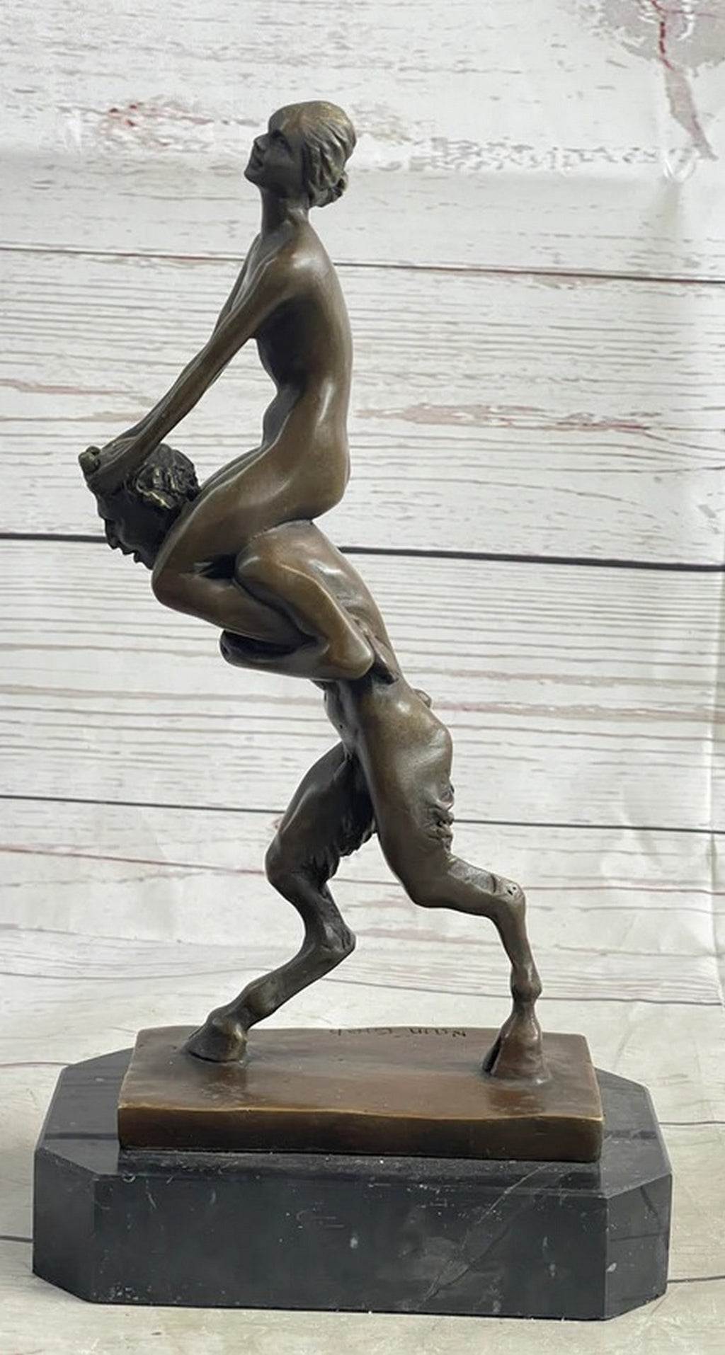 Signed Vienna Bronze Erotic Nymph and Satyr Bronze Sculpture