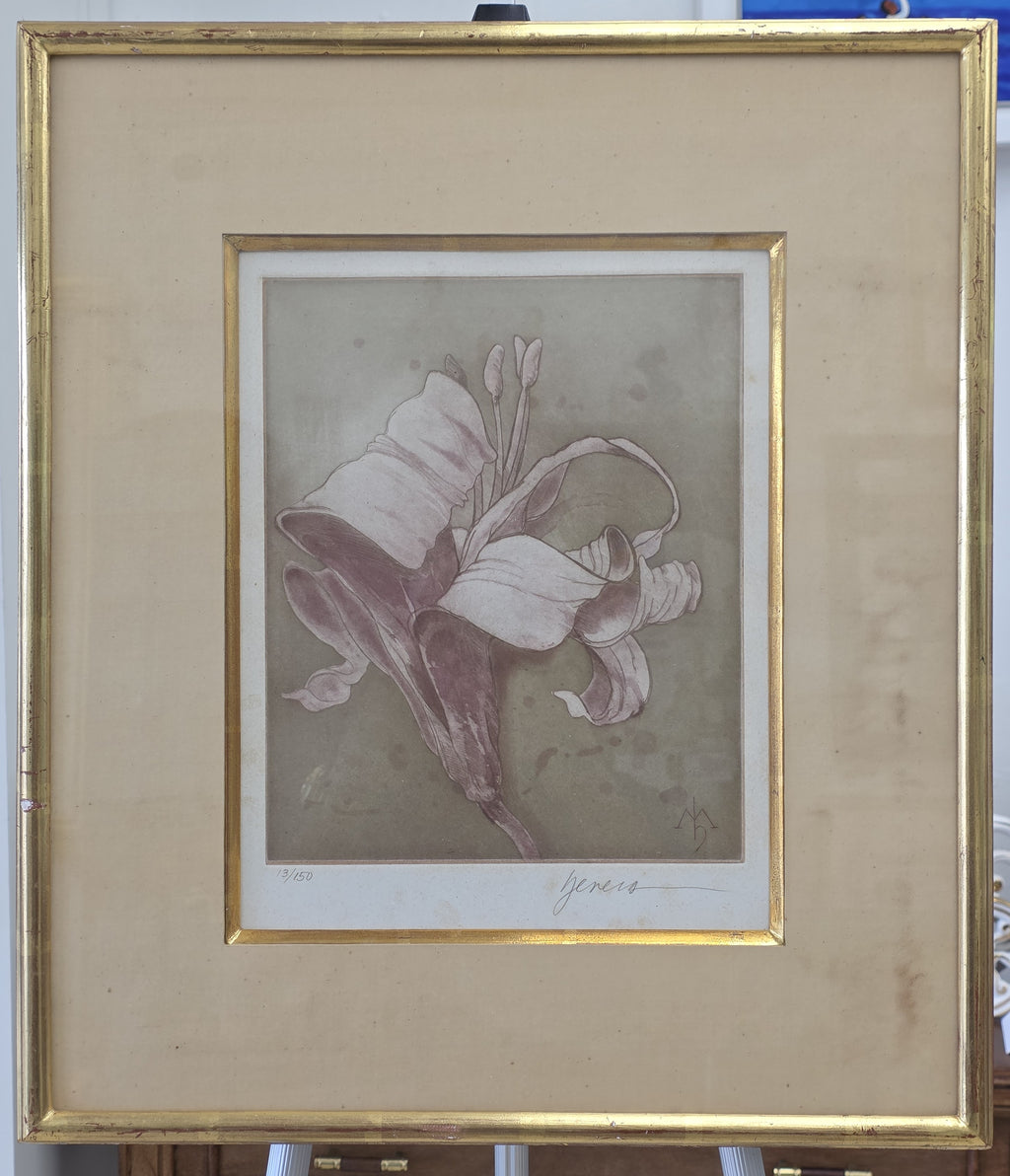 Jeners signed and numbered flower framed lithograph