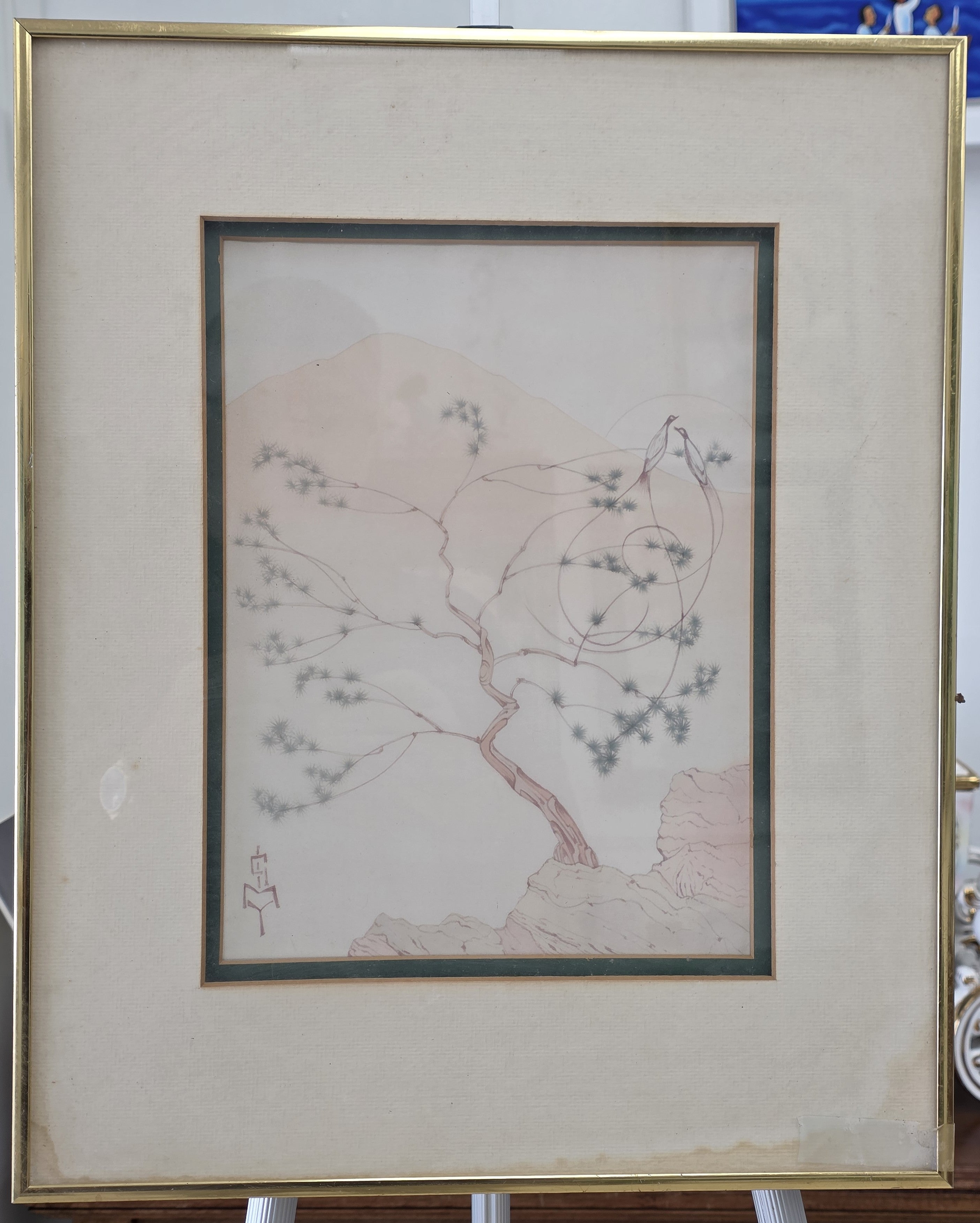 Antique Chinese framed color print
