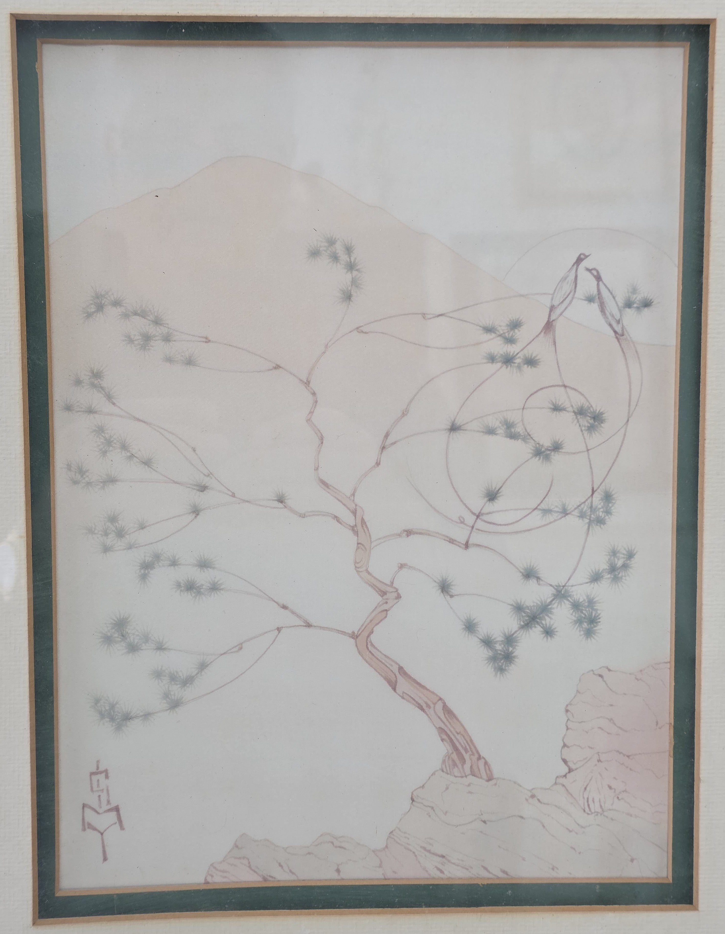 Antique Chinese framed color print
