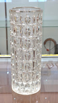 Vtg Modern Vase Geometrical Cut Glass 9.5" Heavy