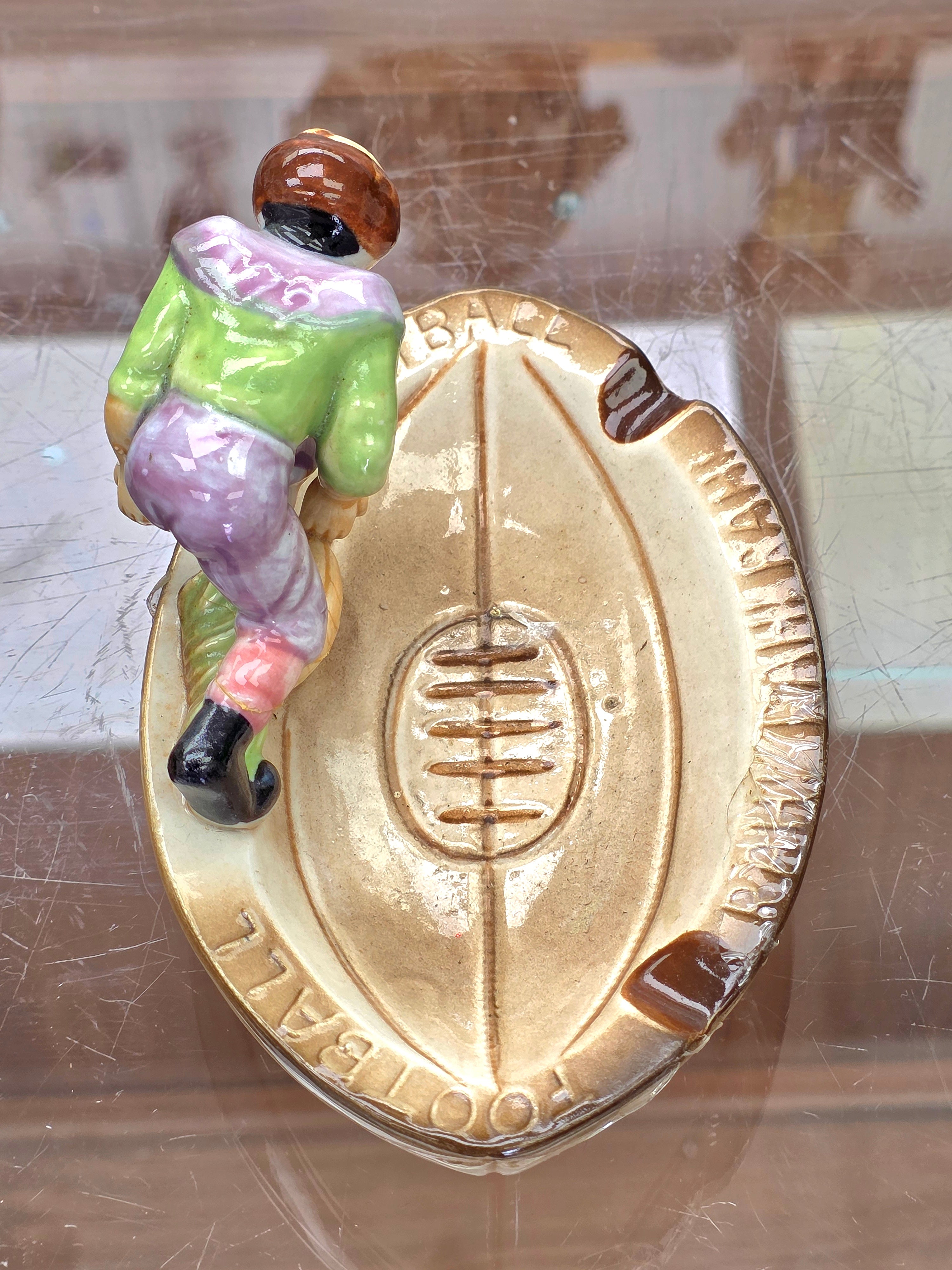 Vintage Football porcelain ashtray 3.5" x 6.25" x 4.25"