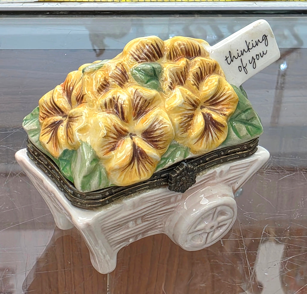 Vintage Ceramic Originals flower cart trinket box