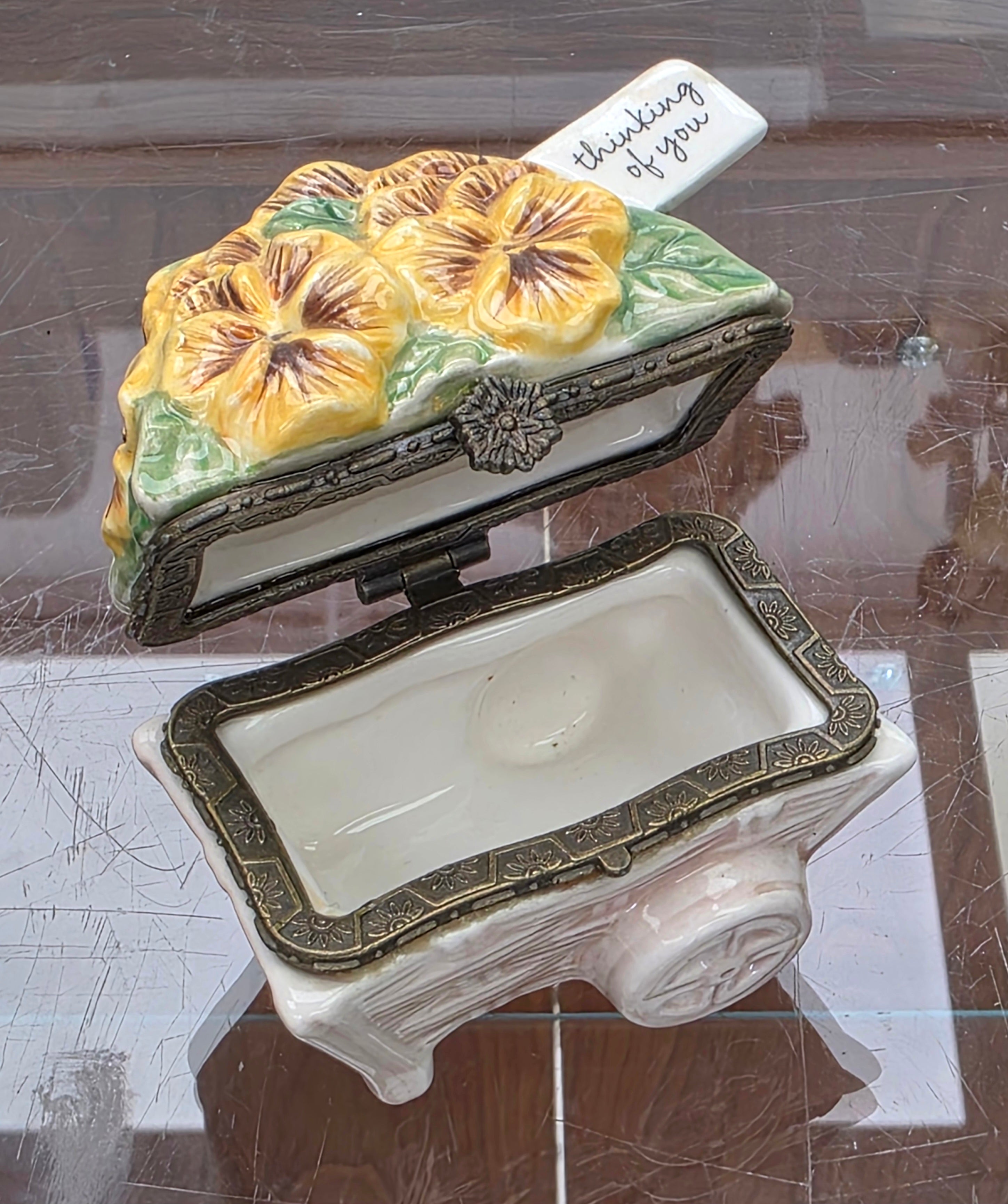 Vintage Ceramic Originals flower cart trinket box