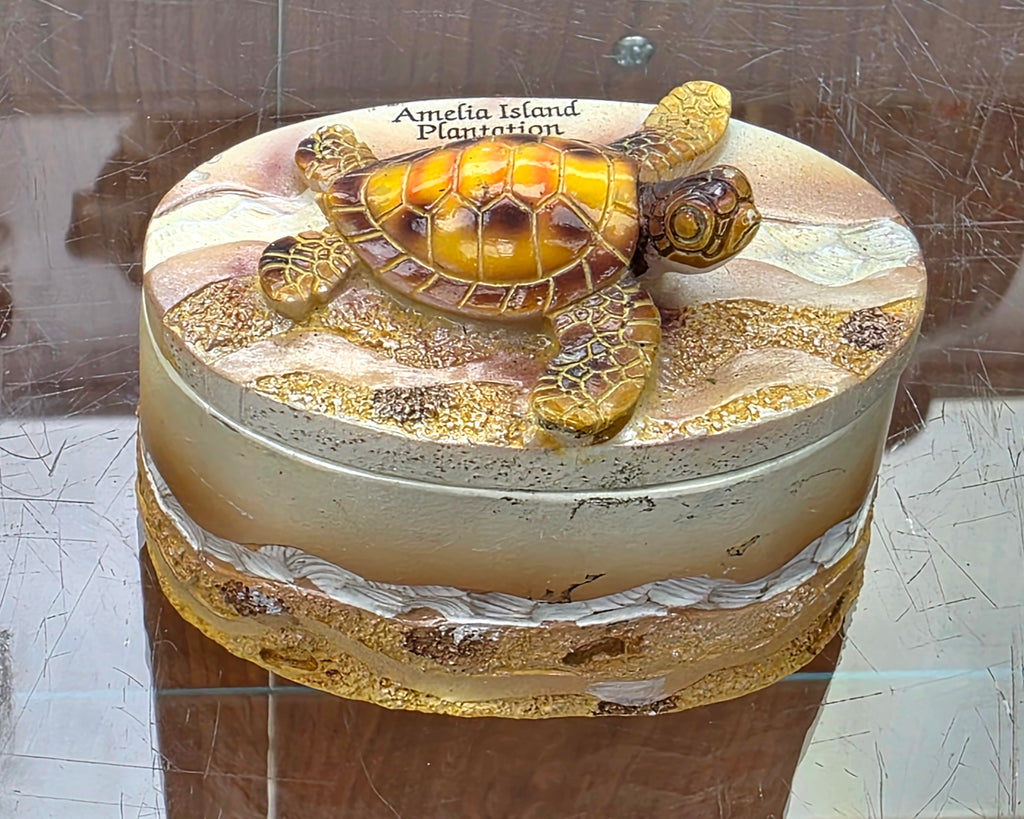Sea Turtle Trinket Box Palm Trees Coastal Seashells Beach Decorative Collectible