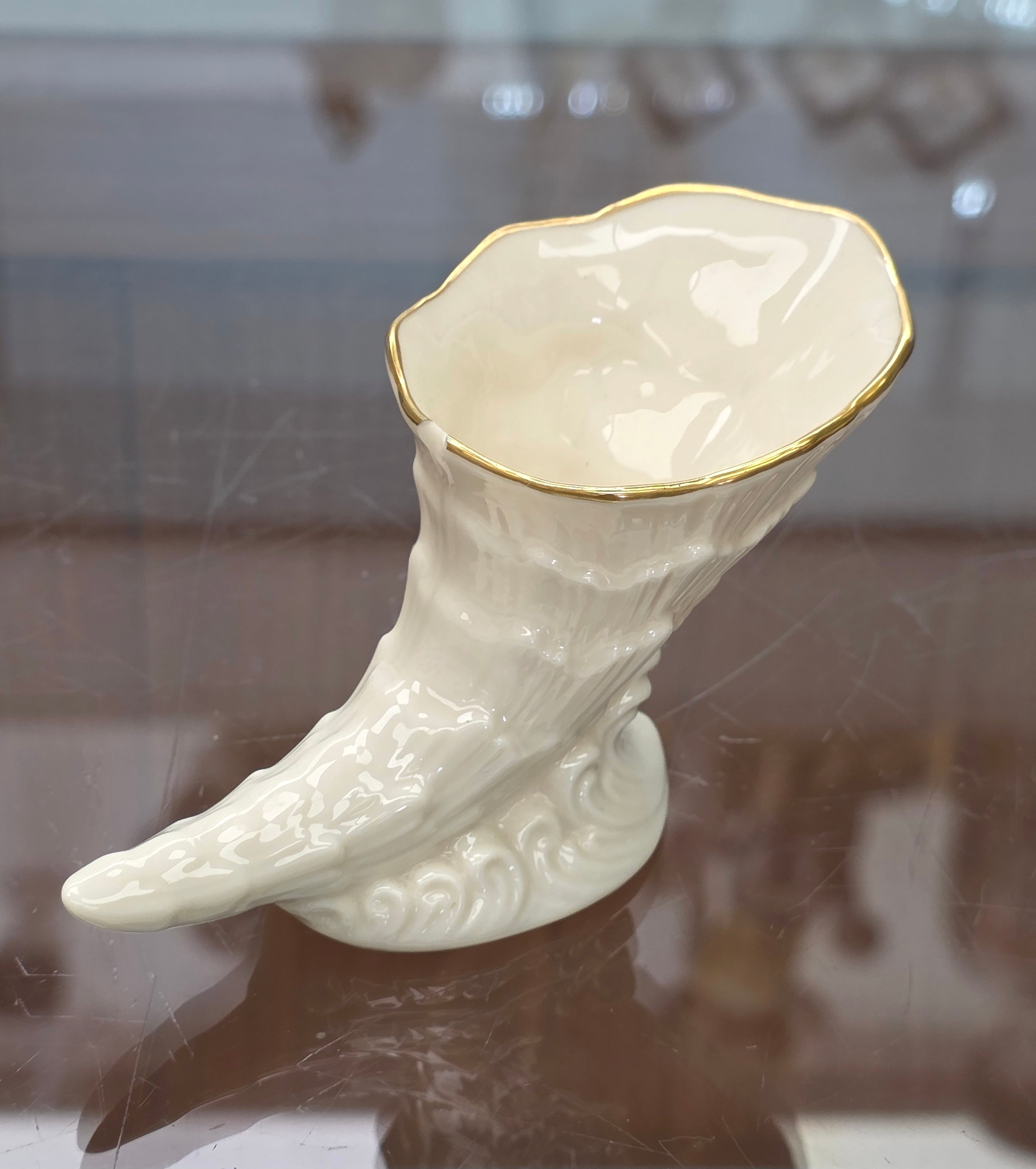 Vintage Lenox Porcelain 24K Gold Cornucopia Mini Vase