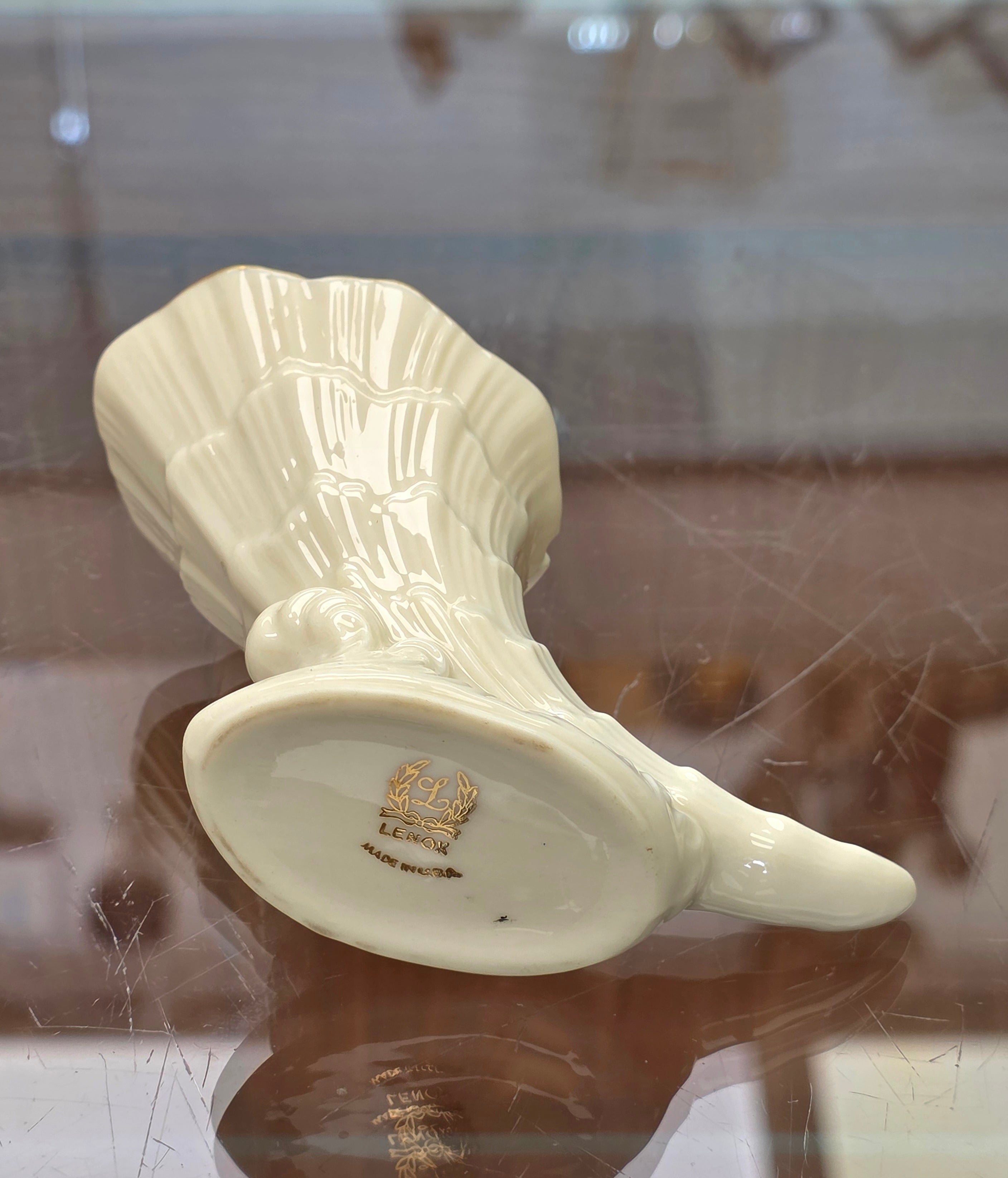 Vintage Lenox Porcelain 24K Gold Cornucopia Mini Vase