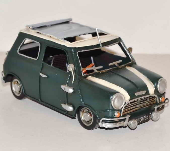 Metal Art Tin Model  Mini Cooper 1;18 Scale Green + White Roof  Metal