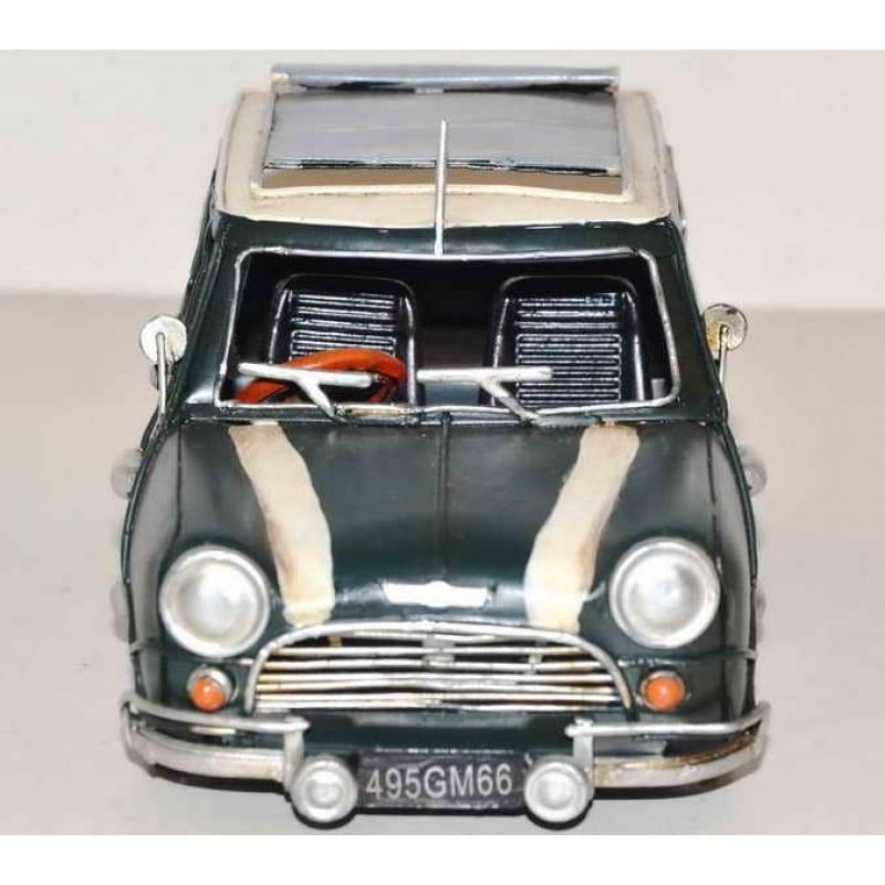 Metal Art Tin Model  Mini Cooper 1;18 Scale Green + White Roof  Metal