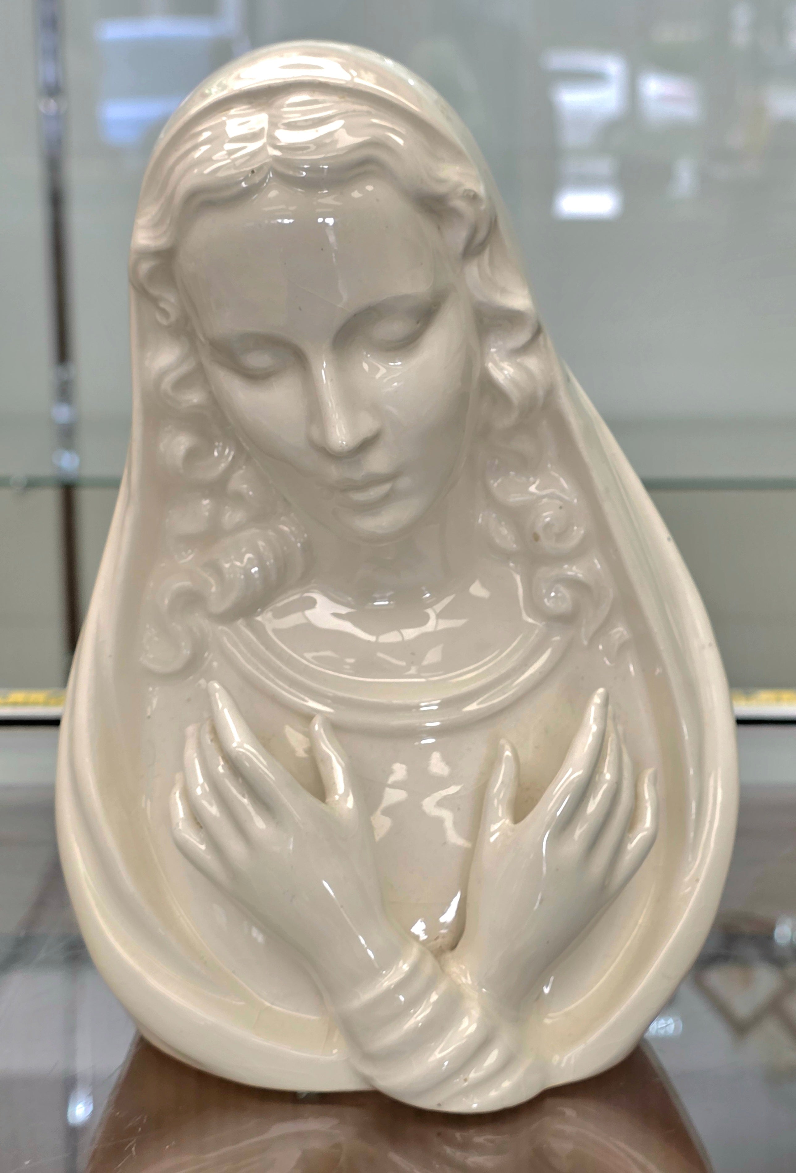 Planter / Wall Pocket Vase, Napco, Madonna / Virgin Mary Head Vase, White Porcelain, Vintage 8" ht