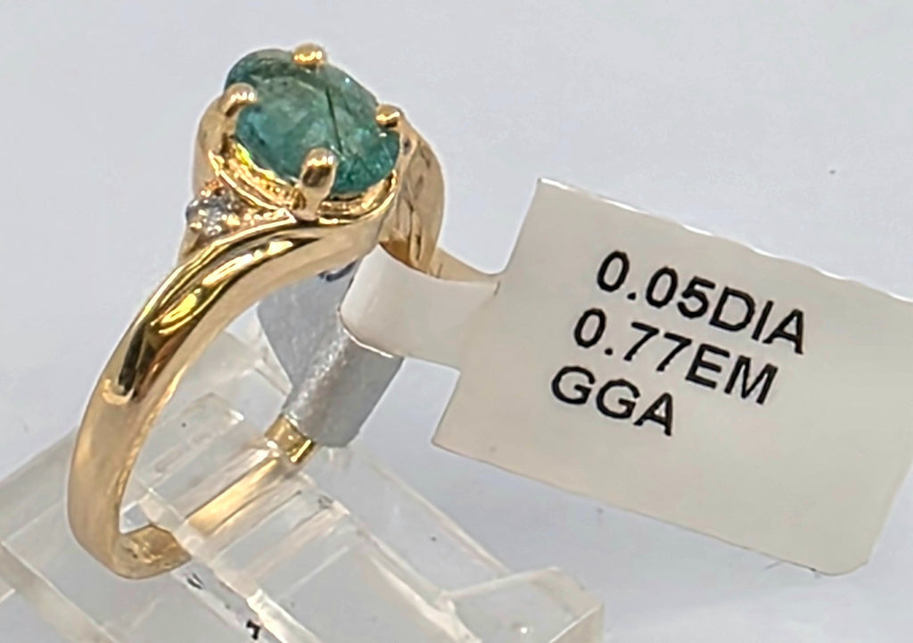 GGA Certified 0.77 Emerald and .05 Diamond Silver Ring