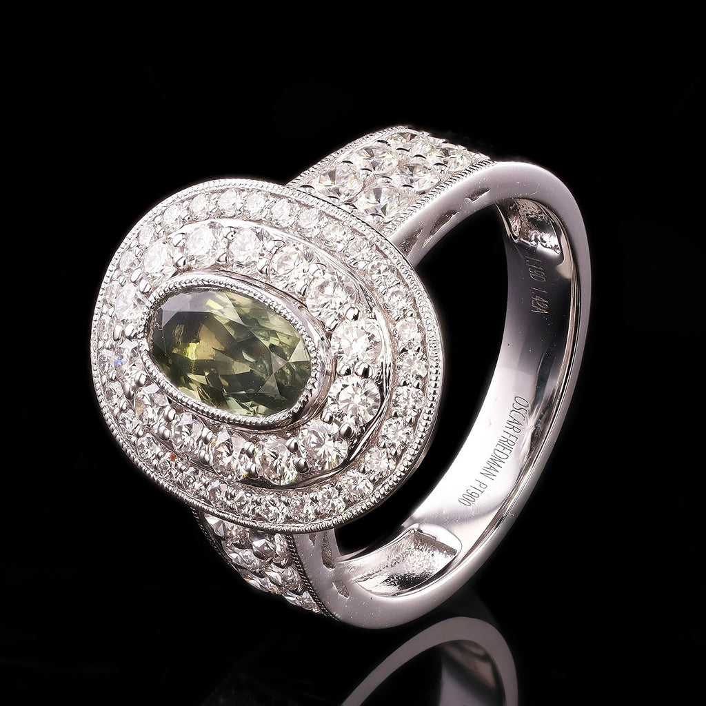 GIA CERTIFIED 1.42ct Alexandrite and 1.19ctw Diamond Platinum Ring