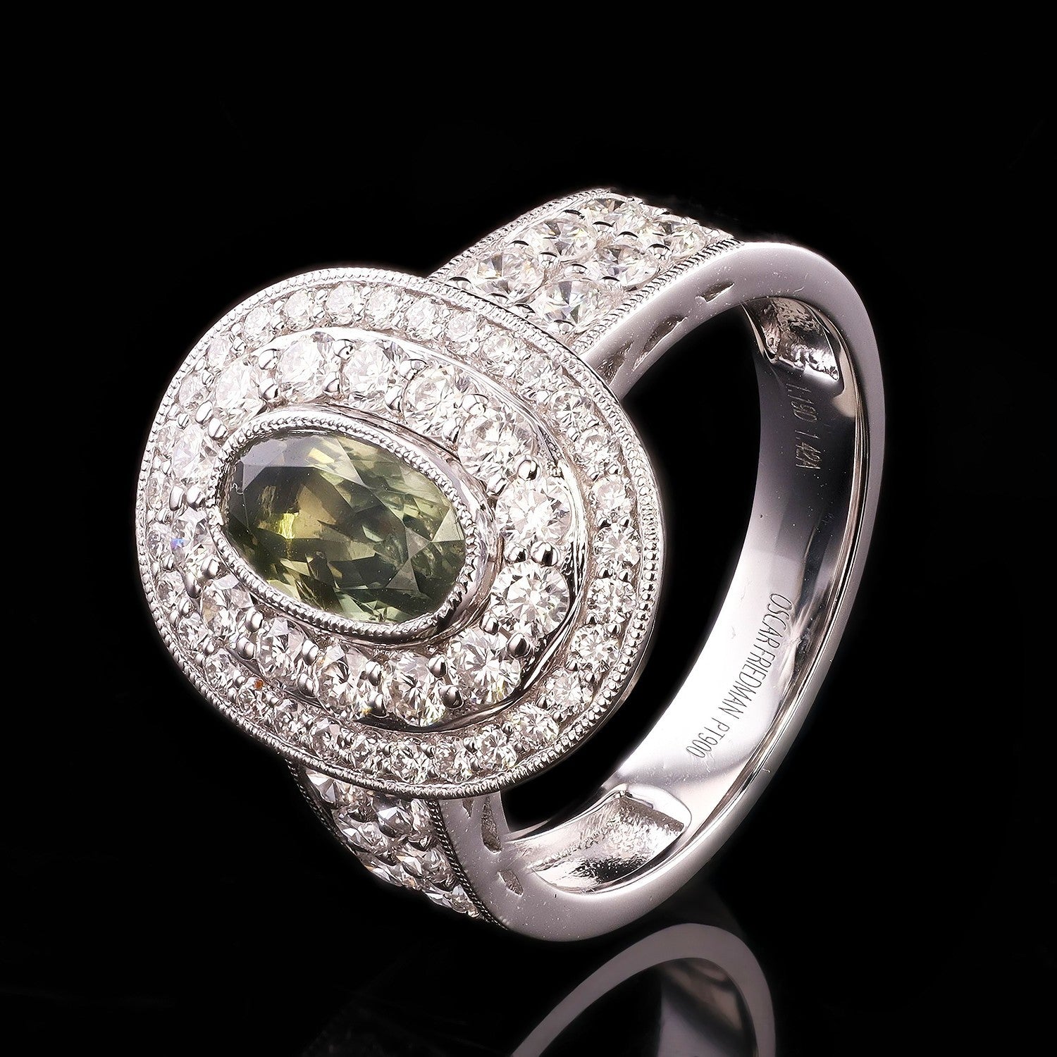 GIA CERTIFIED 1.42ct Alexandrite and 1.19ctw Diamond Platinum Ring