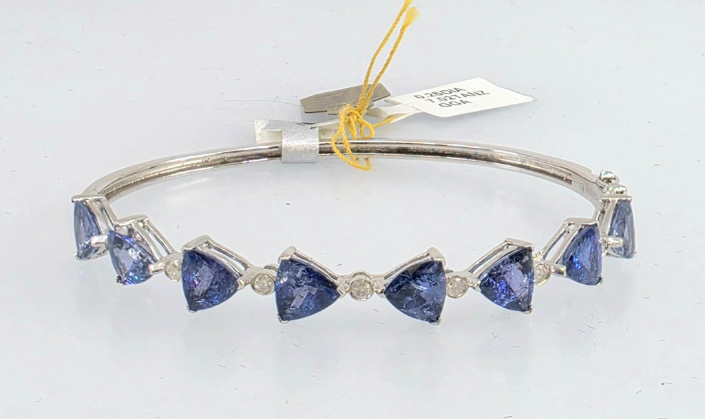 GGA certified 7.02 Tanzanite and .23 Diamond Silver Bracelet