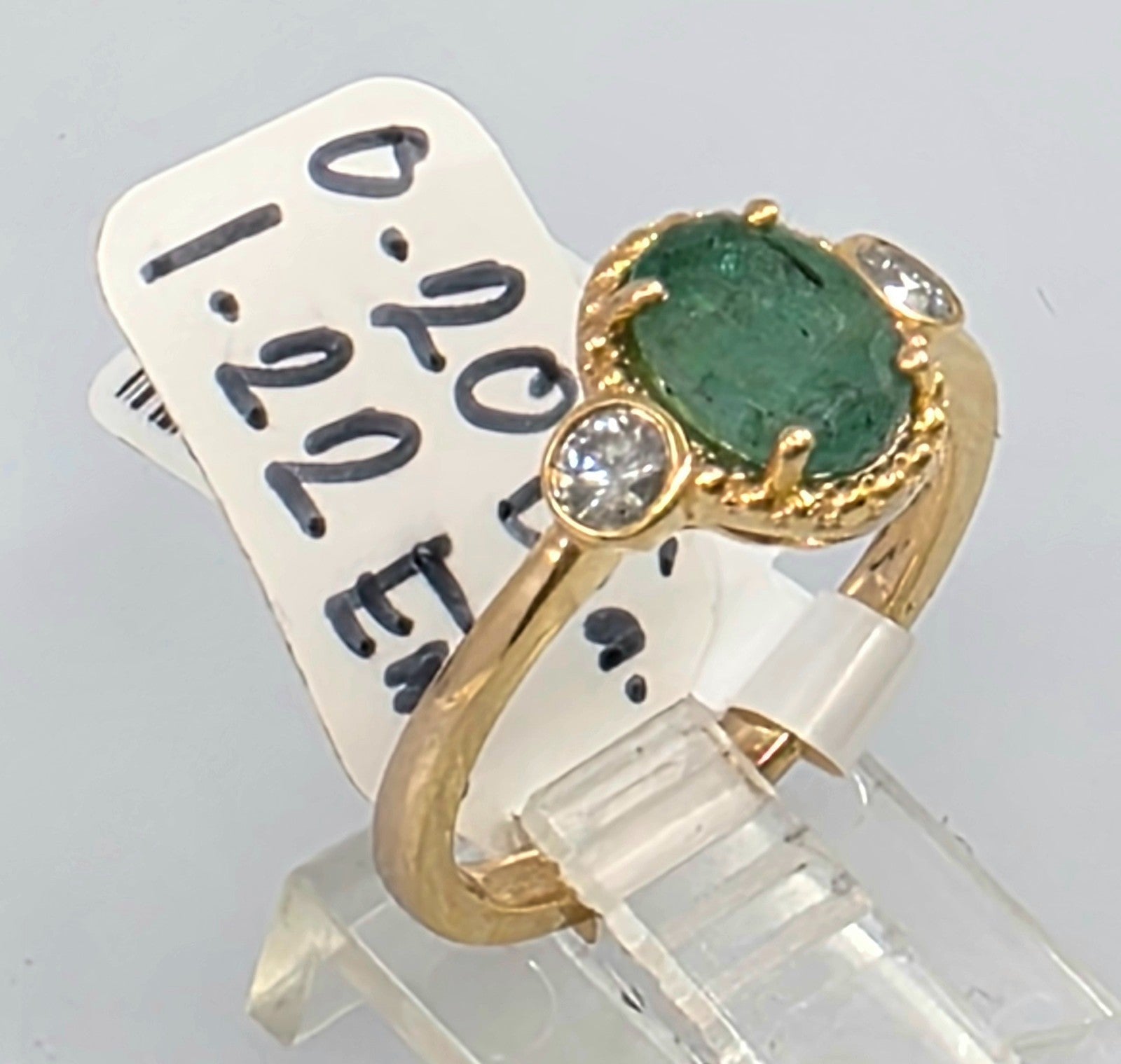 GGA 1.22 ct Emerald and Diamond Silver Ring.