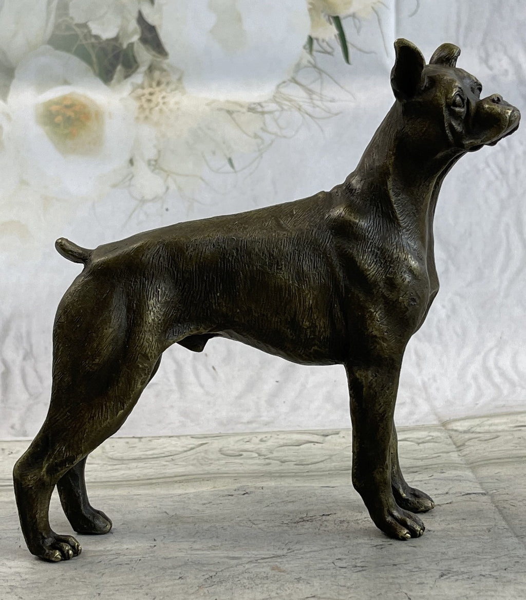 Boxer Dog Bronze Metal Statue Sculpture Collectible Decor Signed Art 8" x 9"