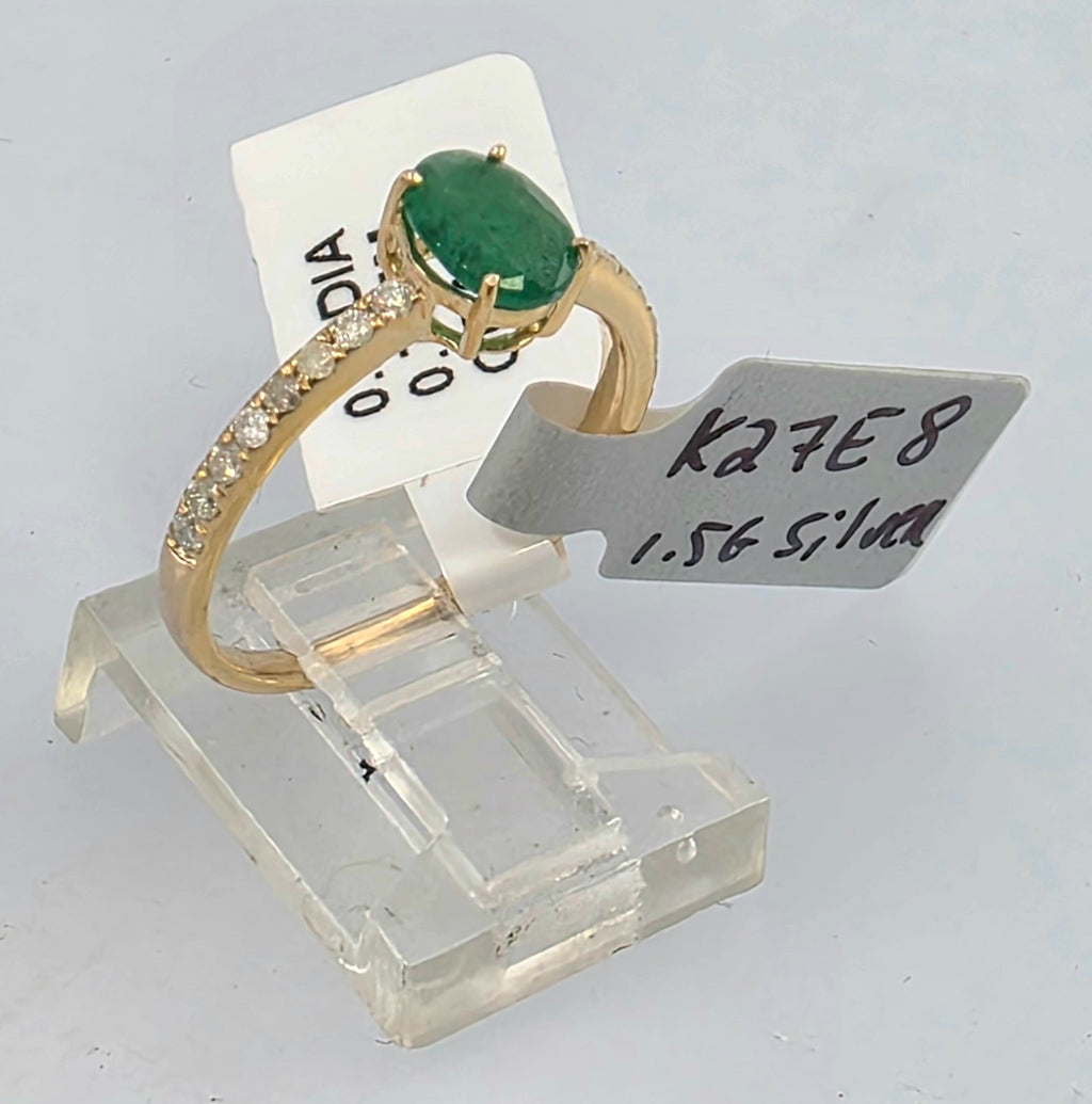 GGA Certified .73 Emerald and Diamond Silver Ring.