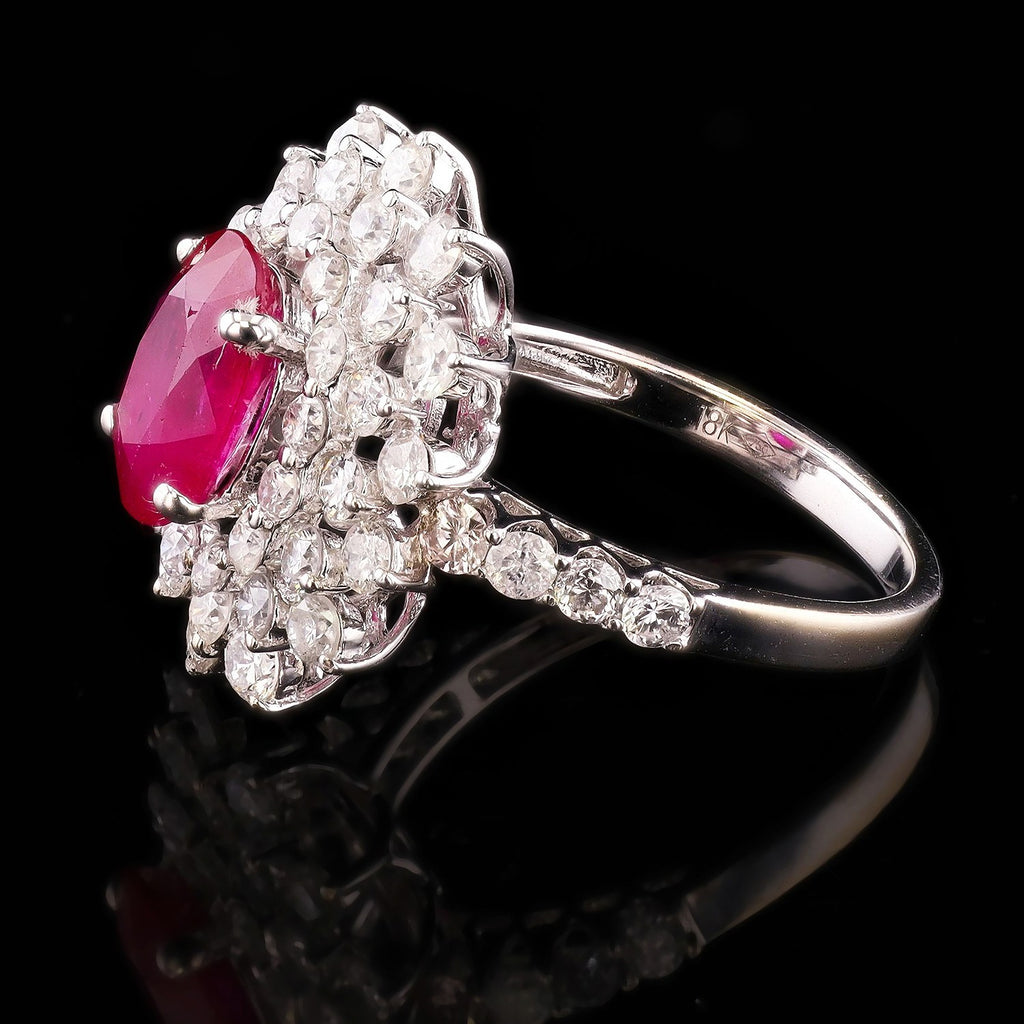 GIA 2.31ct Mozambique Ruby and 1.25ctw Diamond 18K White Gold Ring