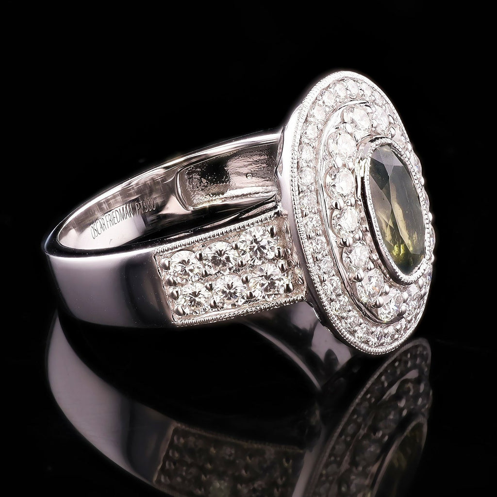GIA CERTIFIED 1.42ct Alexandrite and 1.19ctw Diamond Platinum Ring