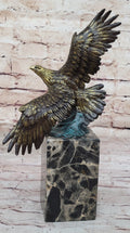 Bronze Metal American Bald Eagle Figurine Sculpture on Marble Base Art by Milo