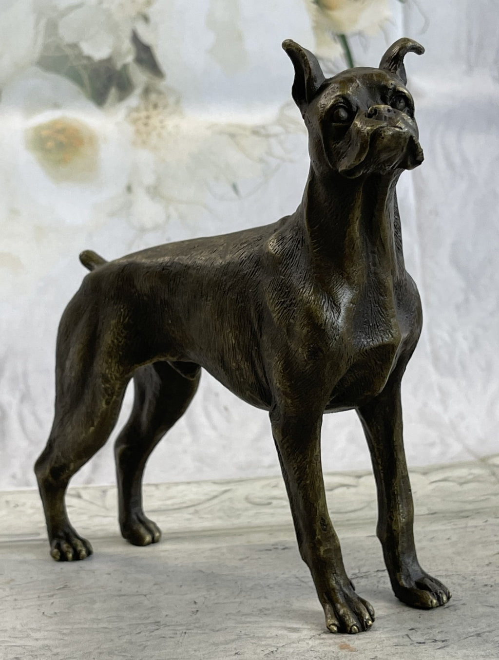 Boxer Dog Bronze Metal Statue Sculpture Collectible Decor Signed Art 8" x 9"