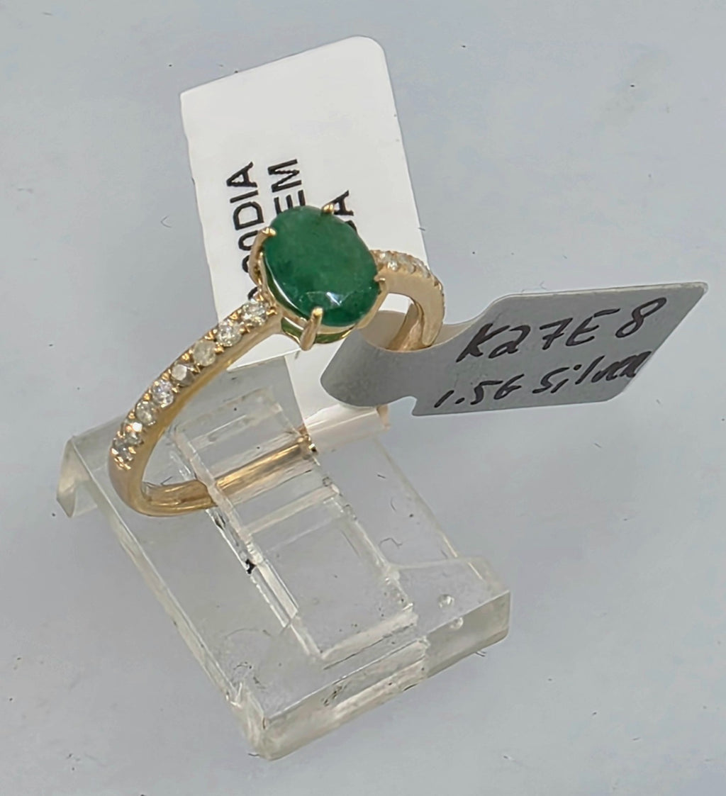GGA Certified .73 Emerald and Diamond Silver Ring.