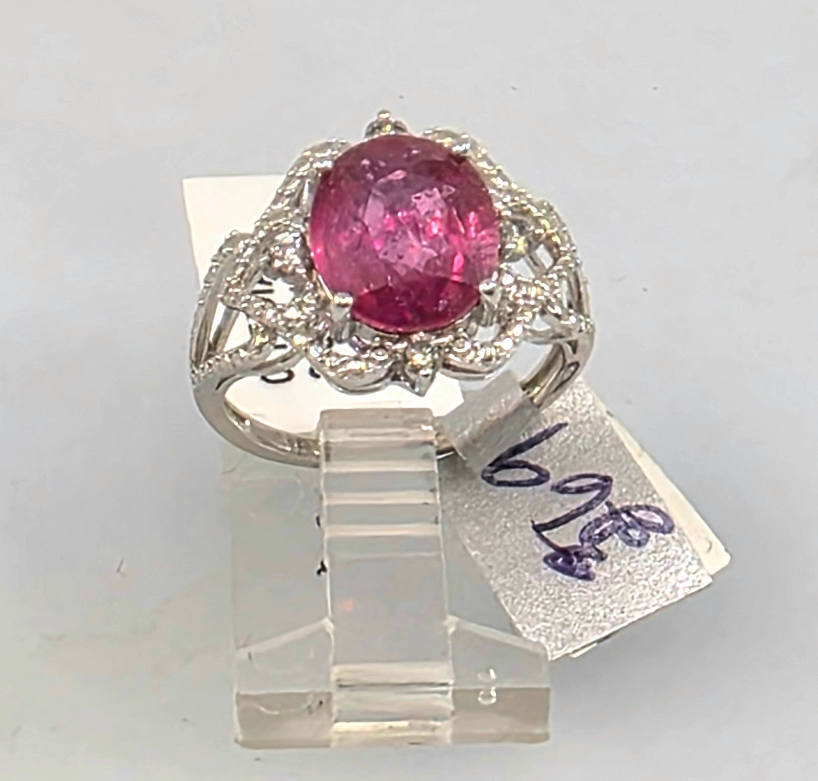 GGA certified 3.64 ct Ruby and Diamond Silver Ring