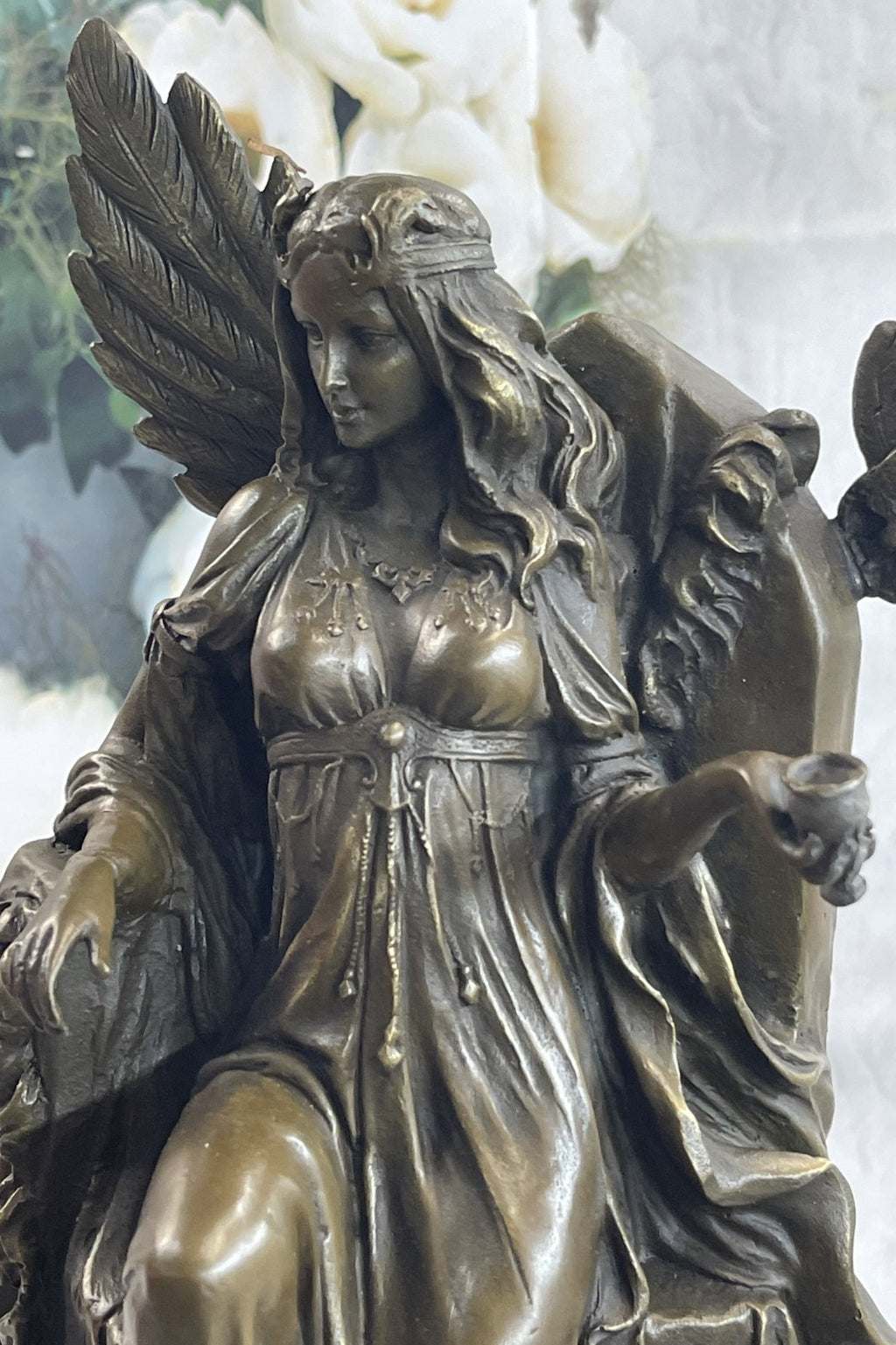Mythical Fantasy Winged Goddess Angel Queen on Throne Bronze Original Art Statue
