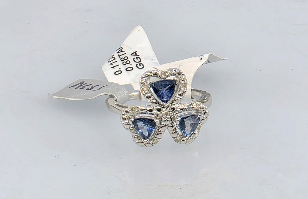 GGA Silver 0.88 Tanzanite and 0.11 Diamond Ring