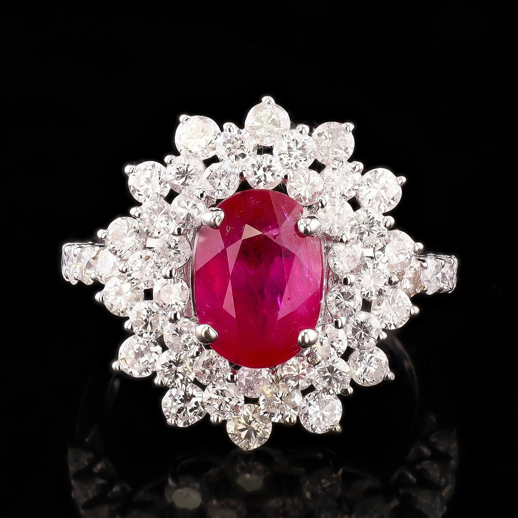 GIA 2.31ct Mozambique Ruby and 1.25ctw Diamond 18K White Gold Ring