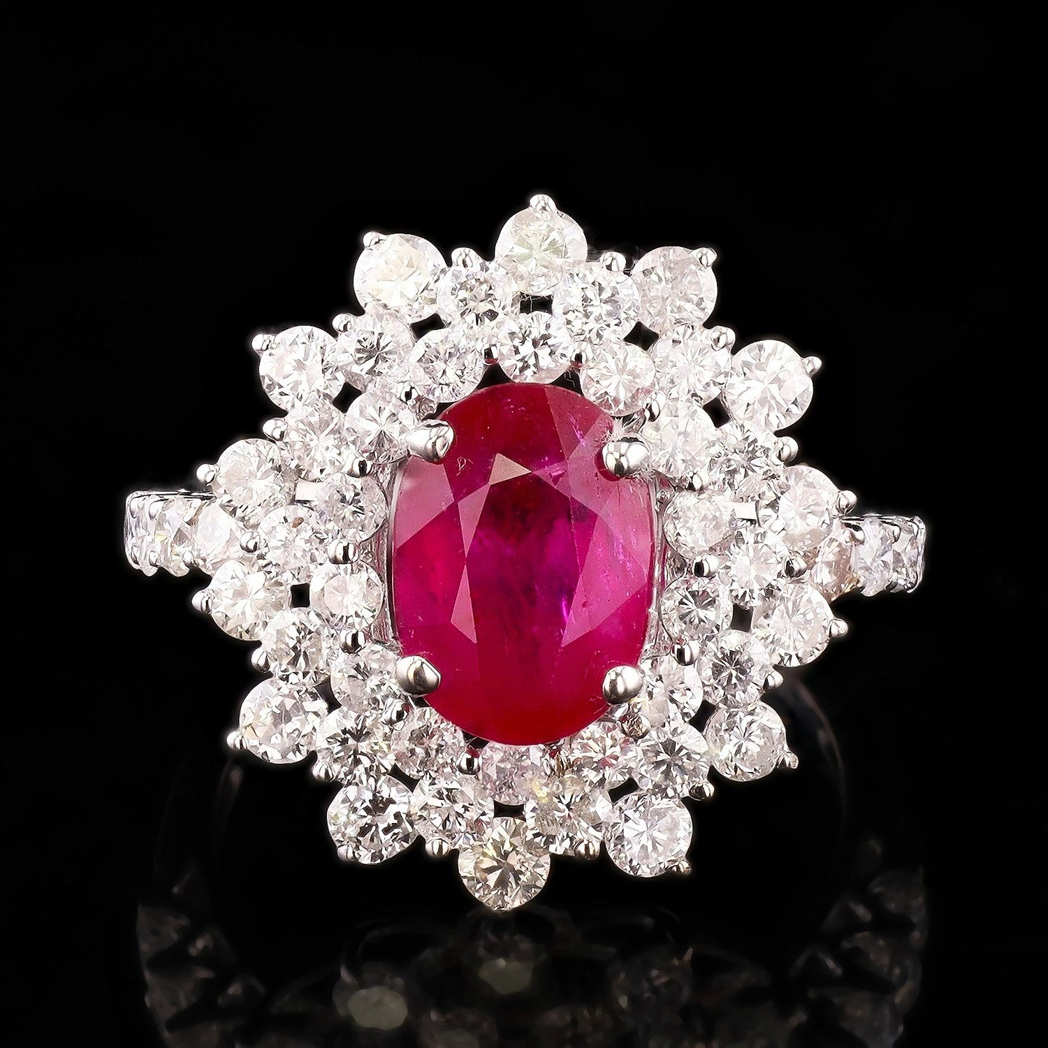 GIA 2.31ct Mozambique Ruby and 1.25ctw Diamond 18K White Gold Ring