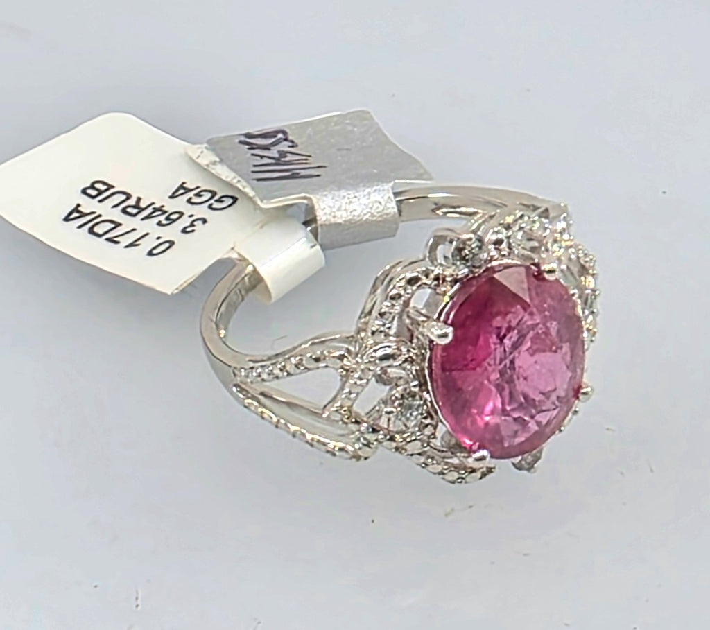 GGA certified 3.64 ct Ruby and Diamond Silver Ring