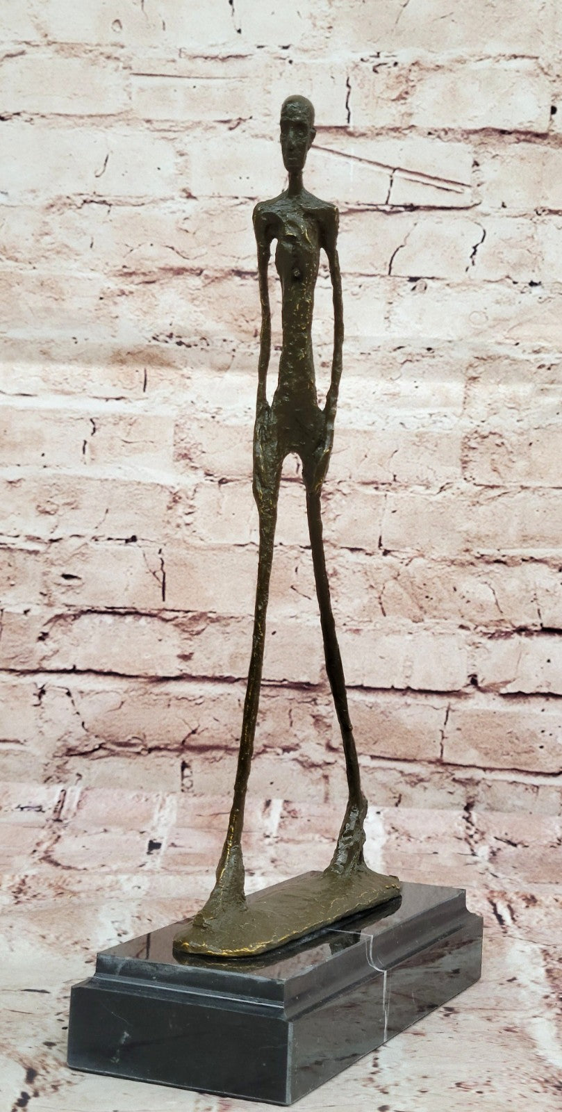 Walking Man Bronze Sculpture – Brutalism Abstract Surrealism Style Modern Art