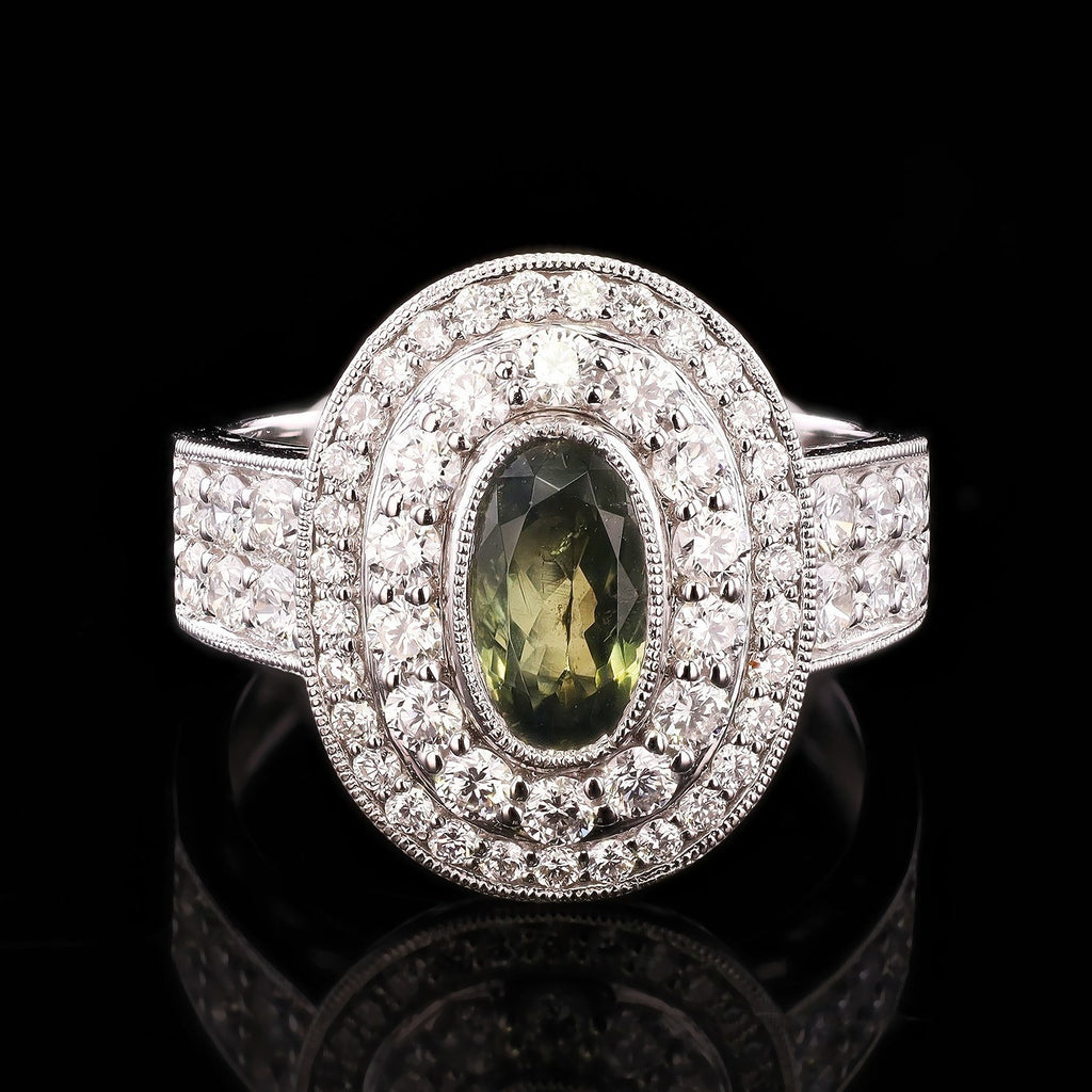 GIA CERTIFIED 1.42ct Alexandrite and 1.19ctw Diamond Platinum Ring