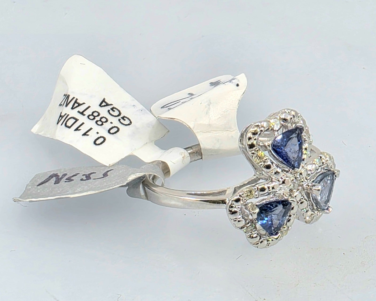 GGA Silver 0.88 Tanzanite and 0.11 Diamond Ring
