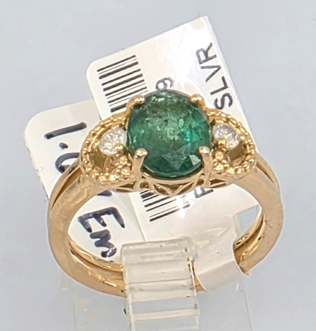 GGA 1.67 ct Emerald and Diamond Silver Ring.